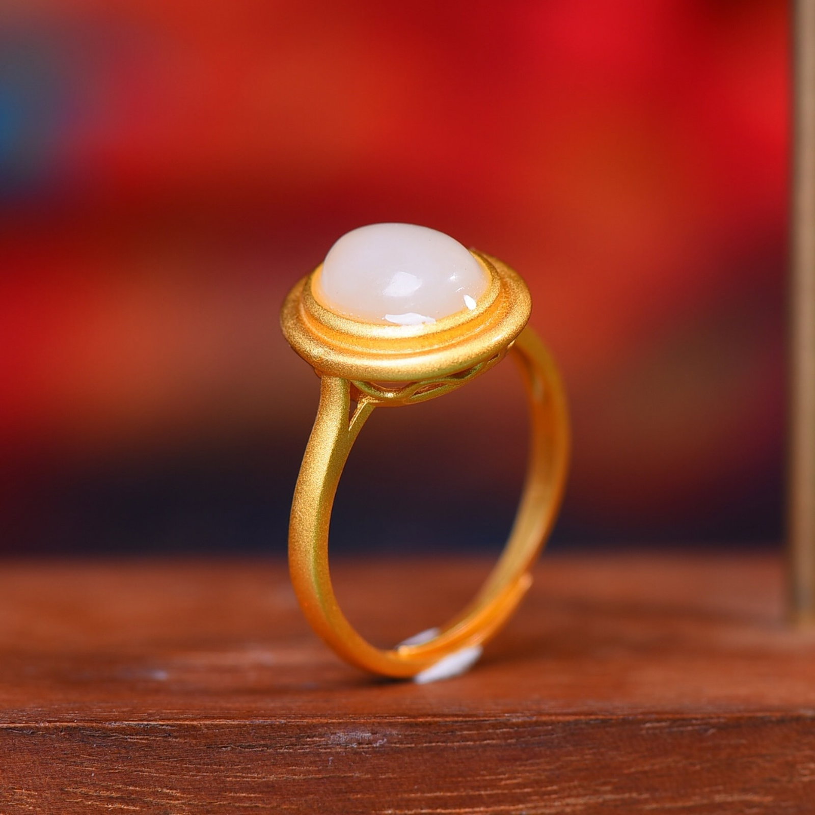 A Set of Fine Sterling Silver-Gold Plated Inlaid White Jade Jewelrys - 4