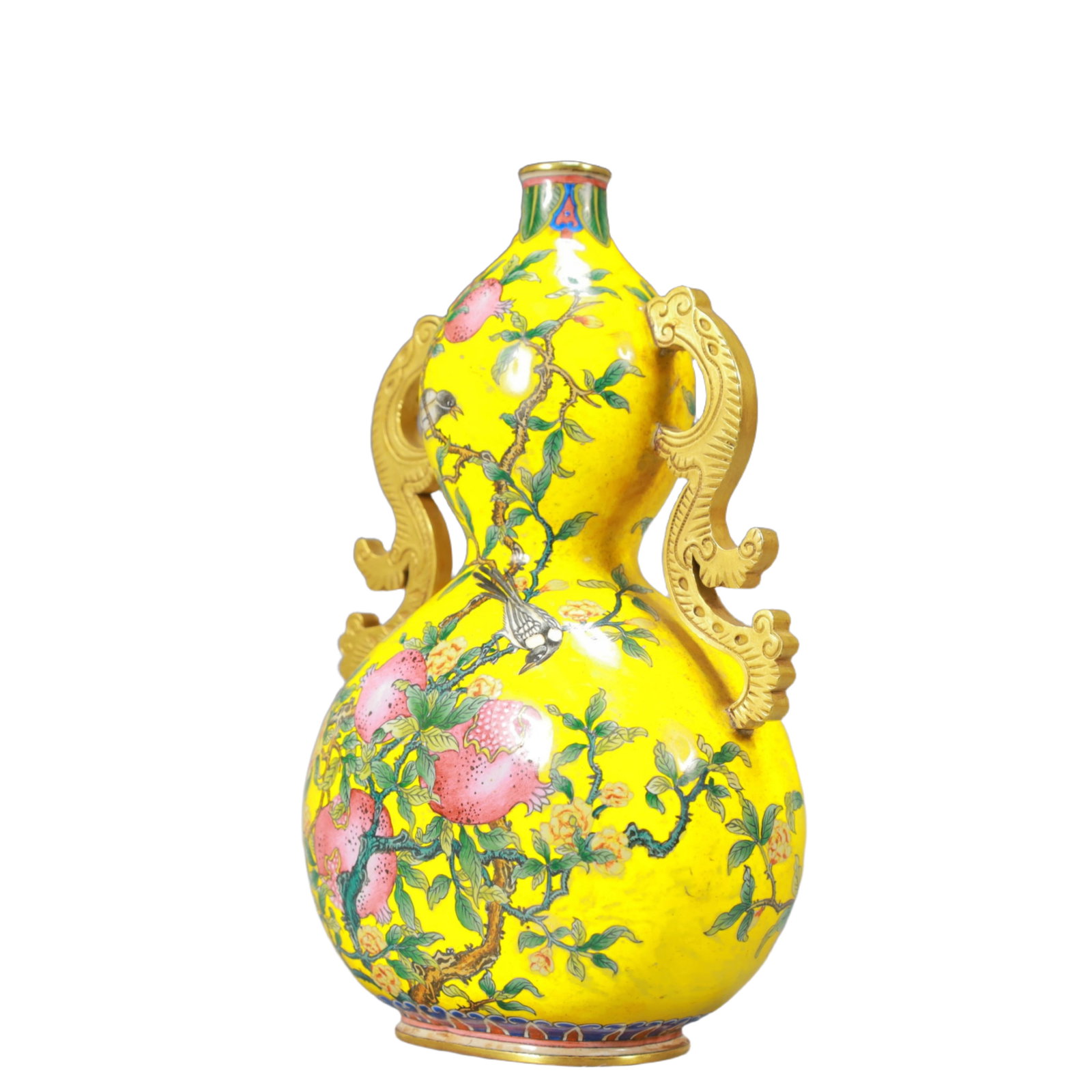 An Exquisite Painted Enamel Pomegranate Pattern Double-Ears Gourd-Shaped Vase - 4