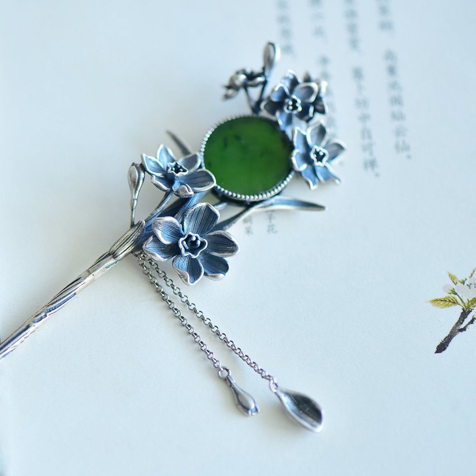 An Exquisite Sterling Silver Inlaid Jasper Enamel Hairpin - 2