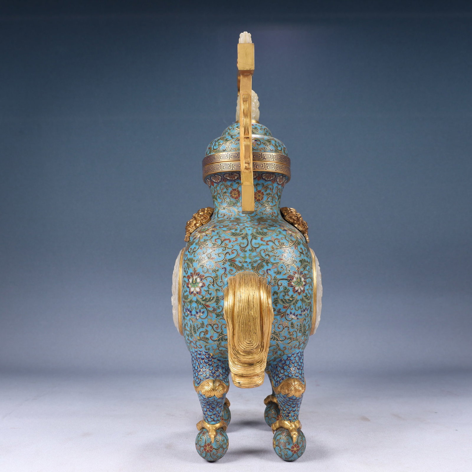 A Huge Cloisonne Inlaid White Jade Lotus,Auspicious Cloud and Dragon Pattern Ewer - 11