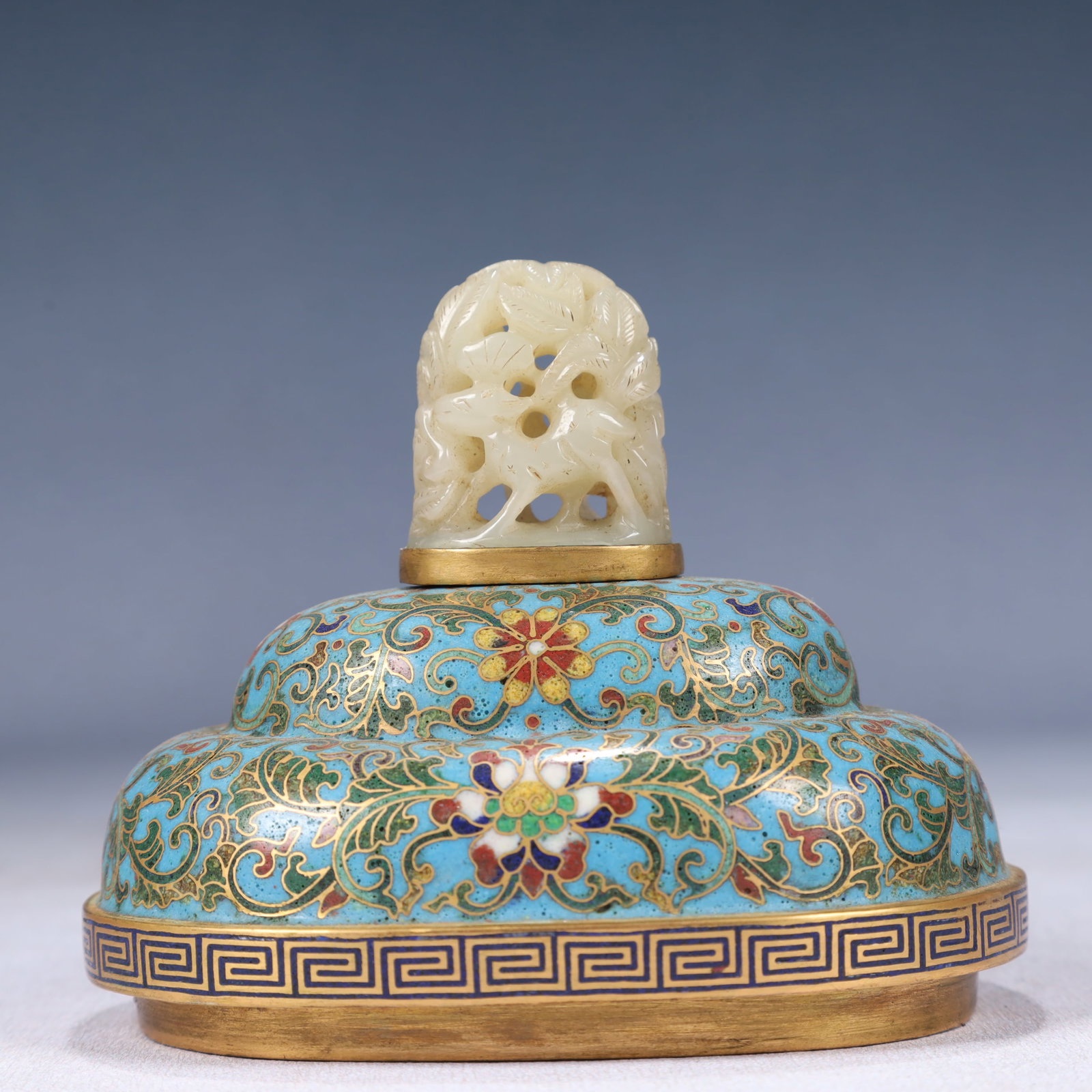 A Huge Cloisonne Inlaid White Jade Lotus,Auspicious Cloud and Dragon Pattern Ewer - 12