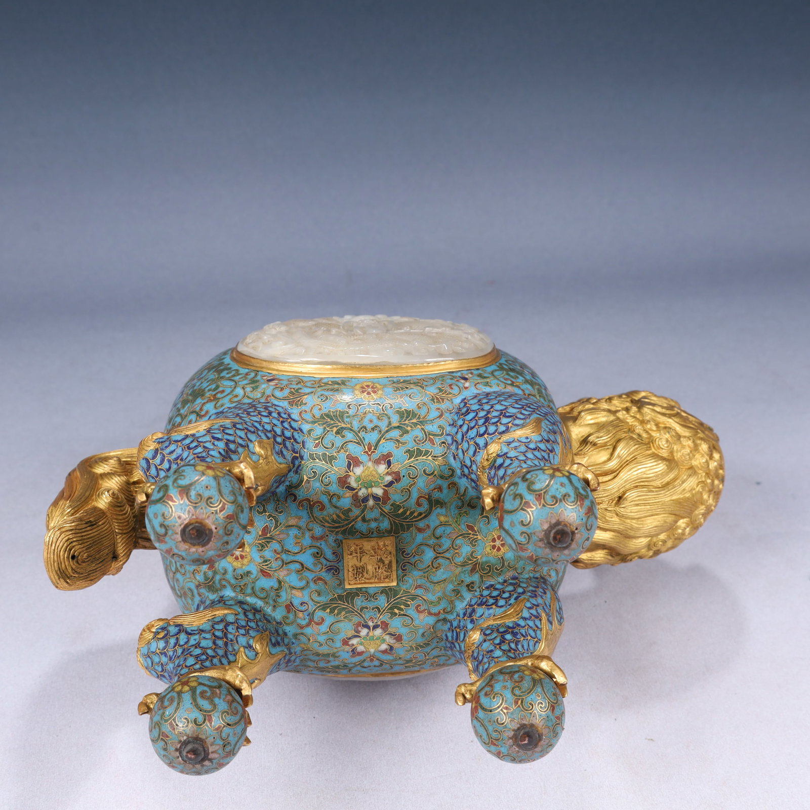 A Huge Cloisonne Inlaid White Jade Lotus,Auspicious Cloud and Dragon Pattern Ewer - 15