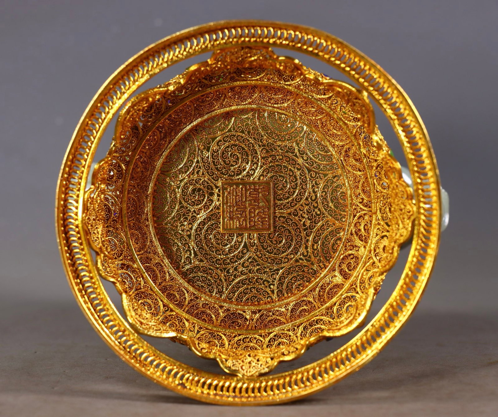An Exquisite Filigree and Gilding Inlaid White Jade Lotus Pattern Beast-Ears Censer,Inlaid Gems - 9