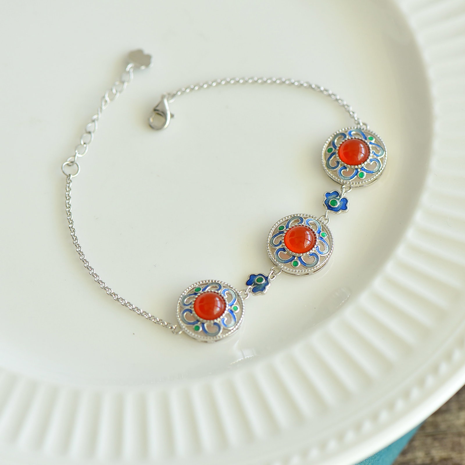 A Set of Fine Sterling Silver Inlaid Agate Jewelrys - 4