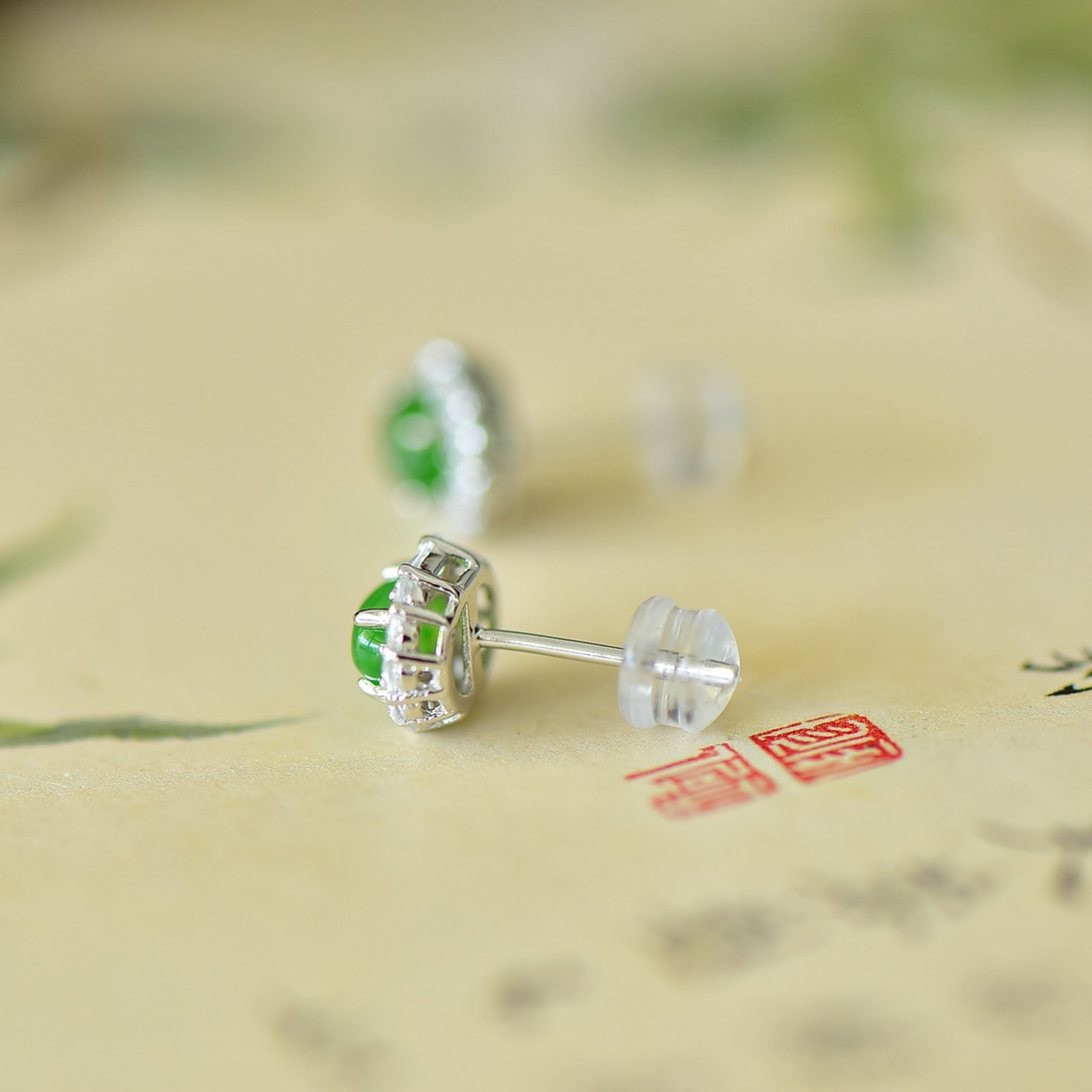A Pair of Exquisite Sterling Silver Inlaid Jasper Earrings,Inlaid Gems - 5