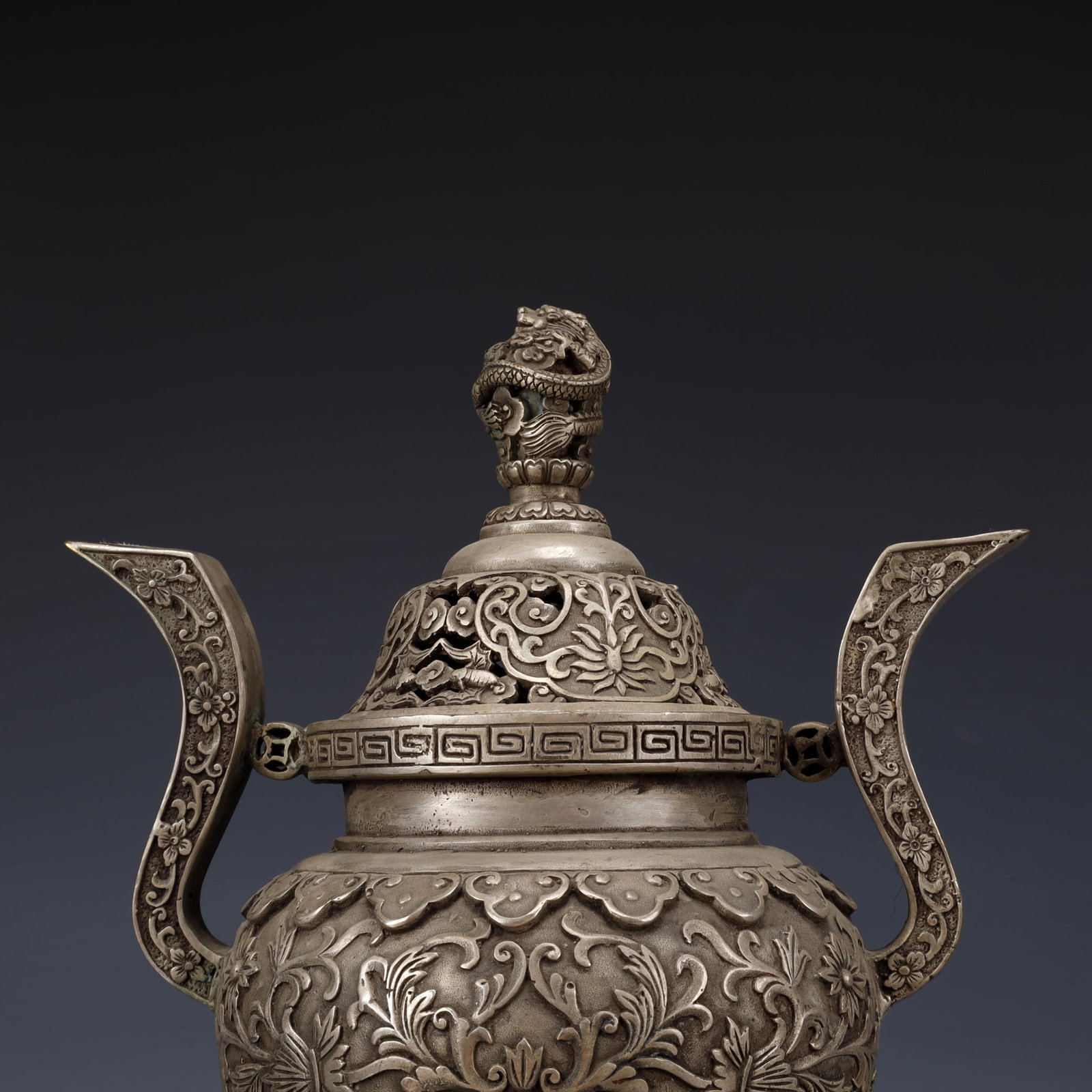 An Exquisite Silver-Plated Bronze Flower Pattern Double-Ears and Tripod Censer - 2