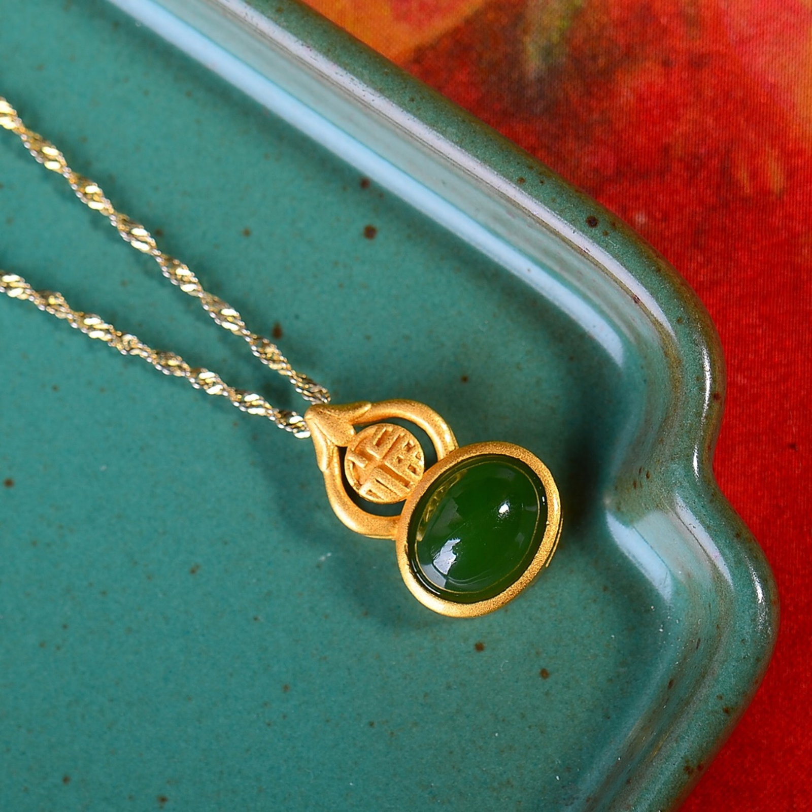 An Exquisite Sterling Silver-Gold Plated Inlaid Jasper Gourd Pendant - 3