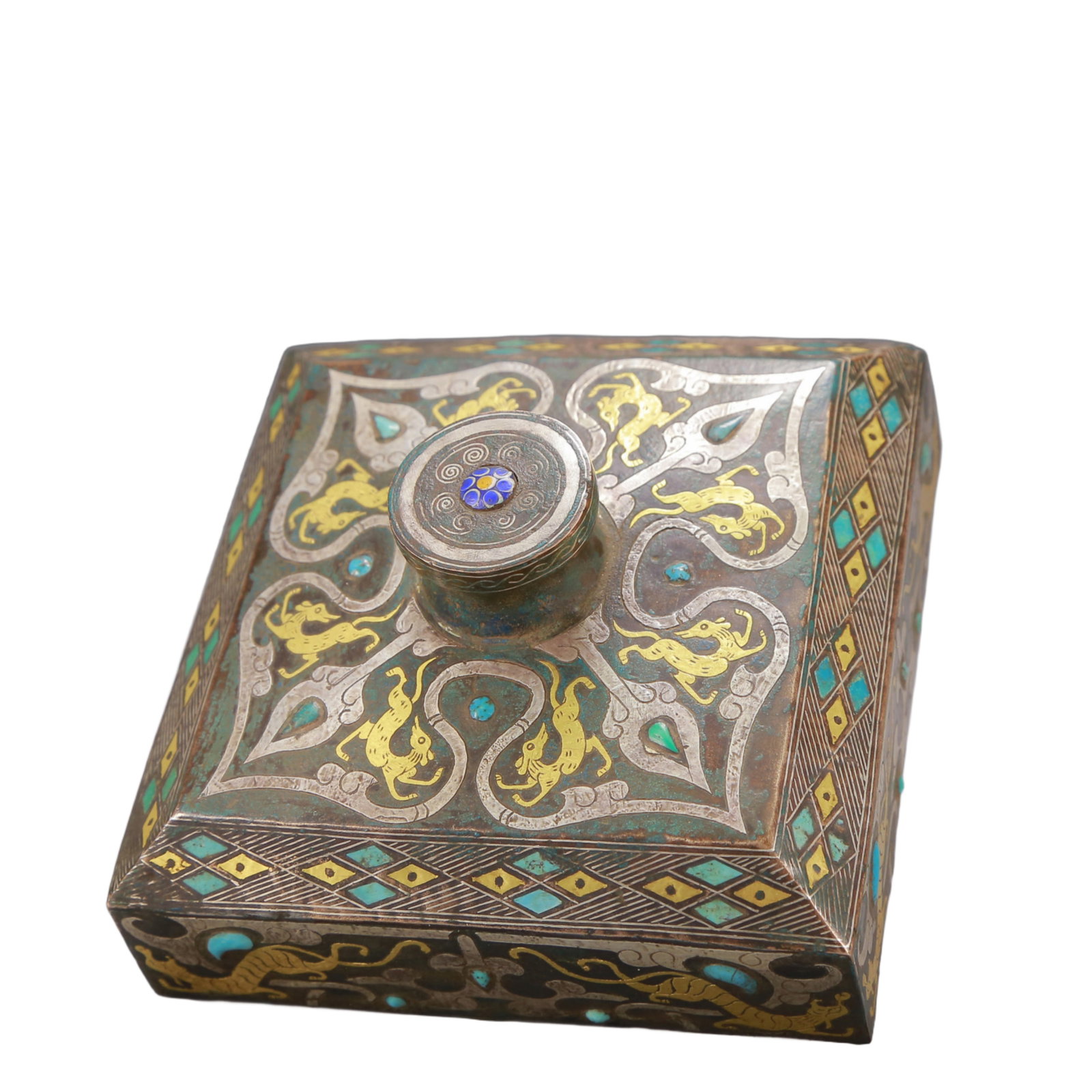 A Exquisite Gold and Silver-Inlaid Bronze Auspicious Beast Pattern Box - 5