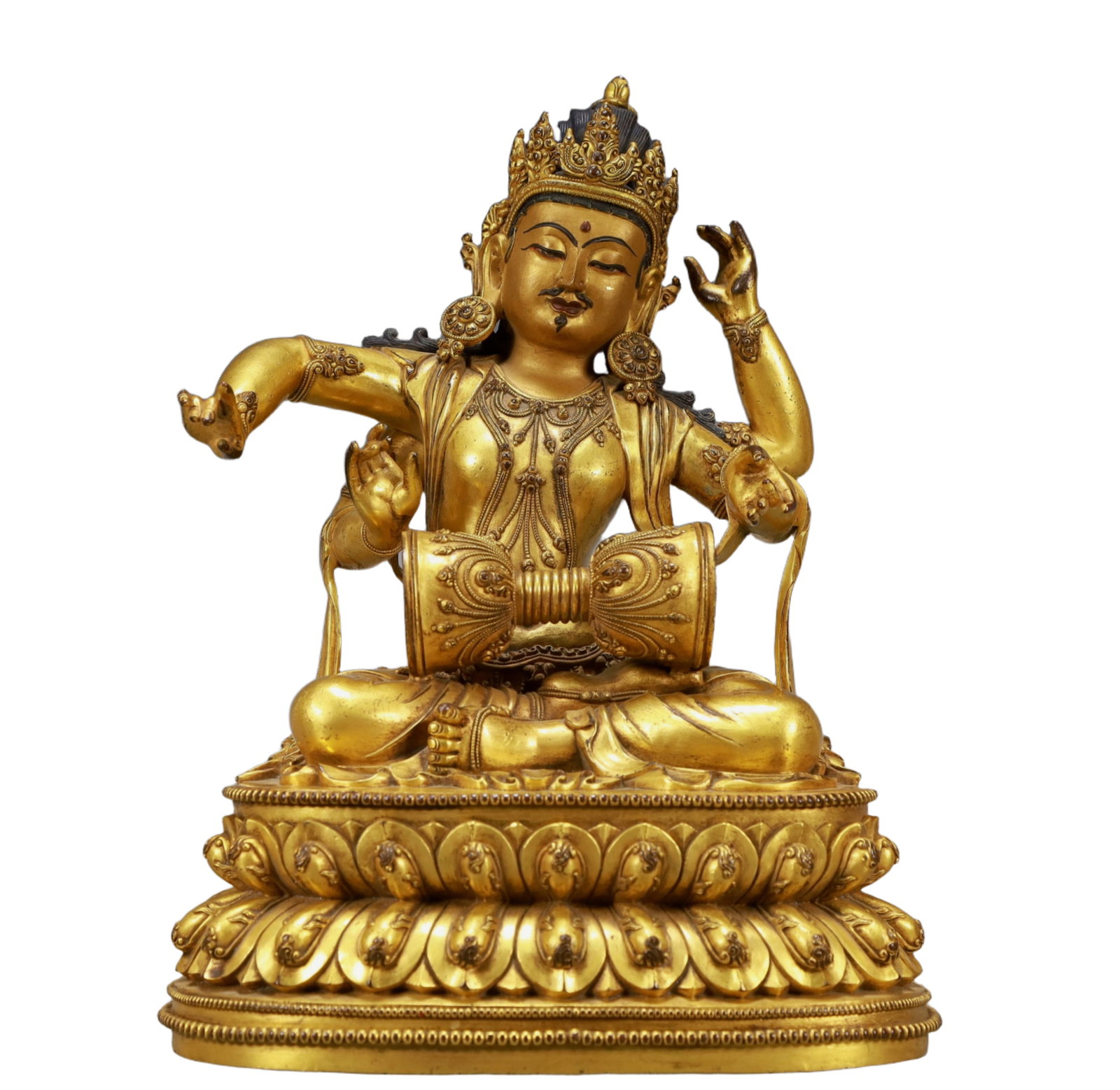 A Pair of Solemn Gilt Bronze Statue of Four-arms Guanyin - 2