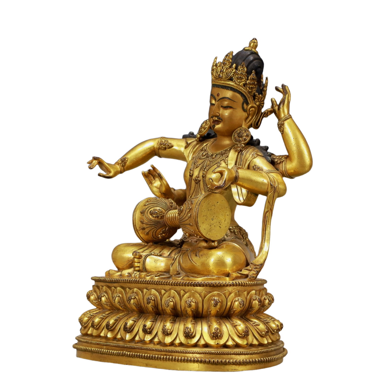 A Pair of Solemn Gilt Bronze Statue of Four-arms Guanyin - 6