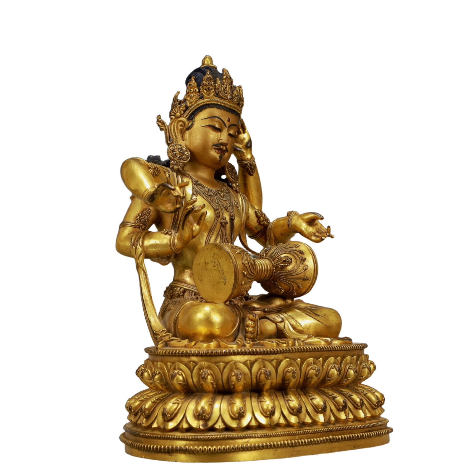 A Pair of Solemn Gilt Bronze Statue of Four-arms Guanyin - 8