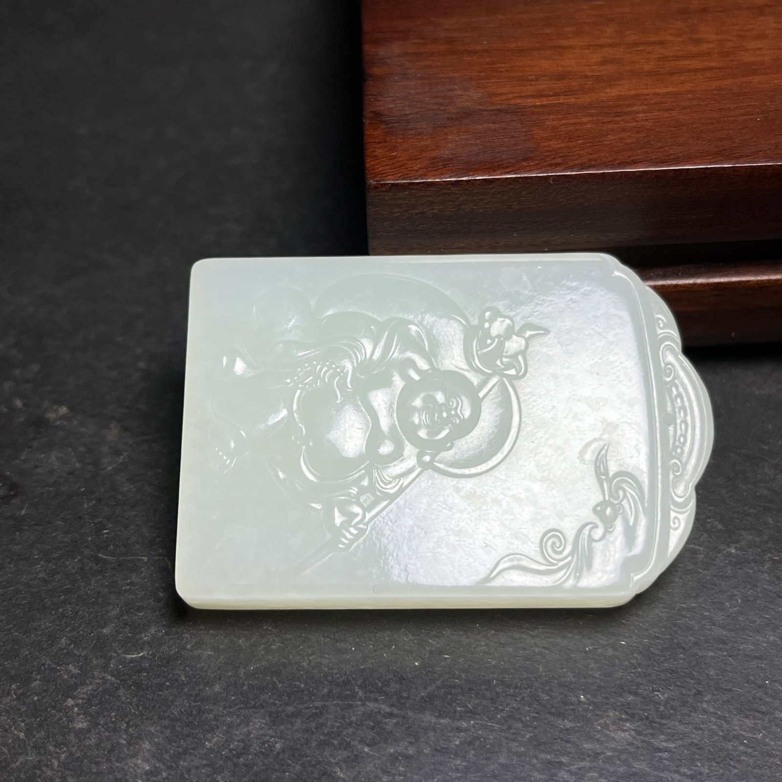 An Exquisite White Jade Statue of Maitreya Buddha Pattern Pendant - 2
