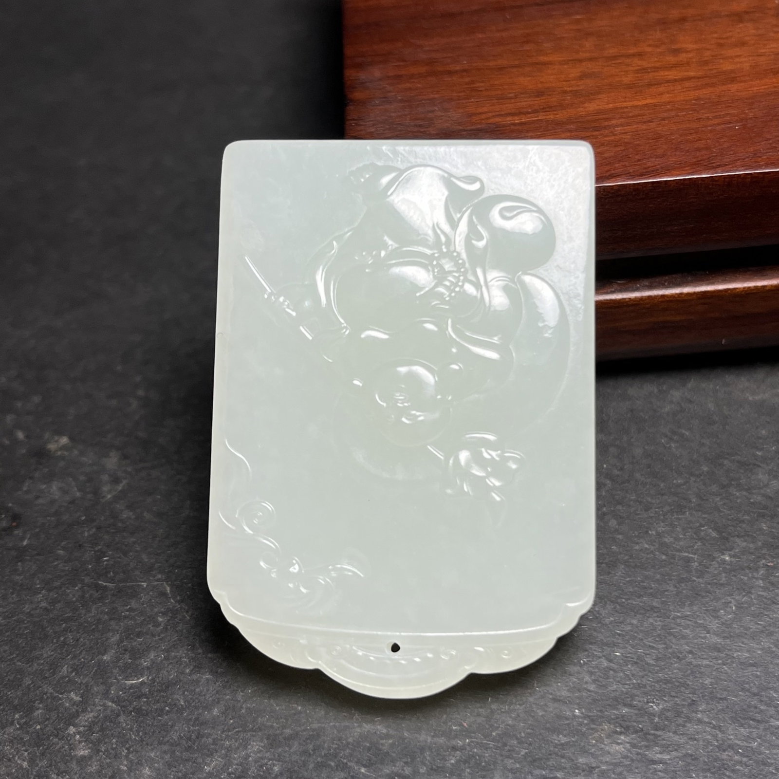 An Exquisite White Jade Statue of Maitreya Buddha Pattern Pendant - 3