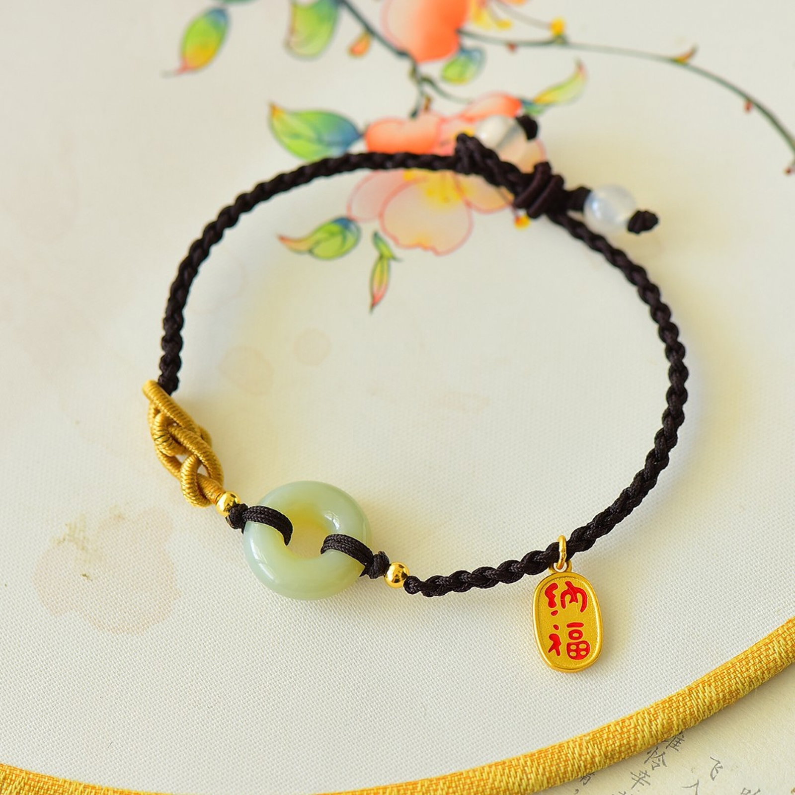 An Exquisite Sterling Silver-Gold Plated Inlaid White Jade Bracelet - 2