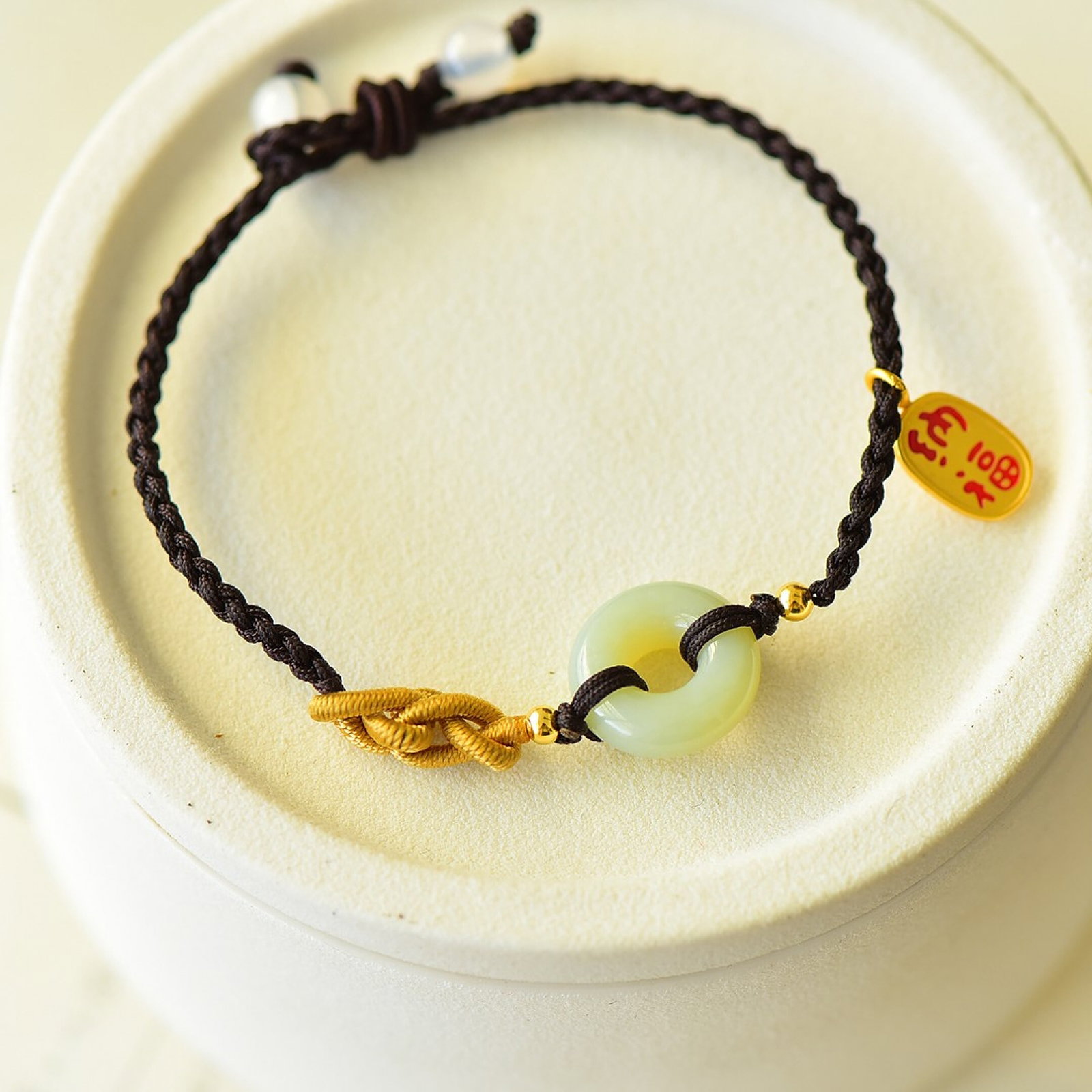 An Exquisite Sterling Silver-Gold Plated Inlaid White Jade Bracelet - 5