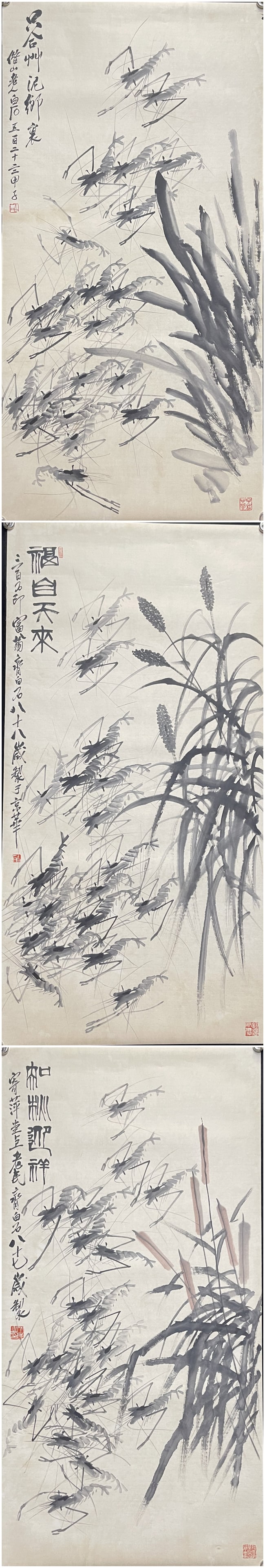 A Set of Chinese Ink Painting of Shrimp on Paper,Qi Baishi - 12