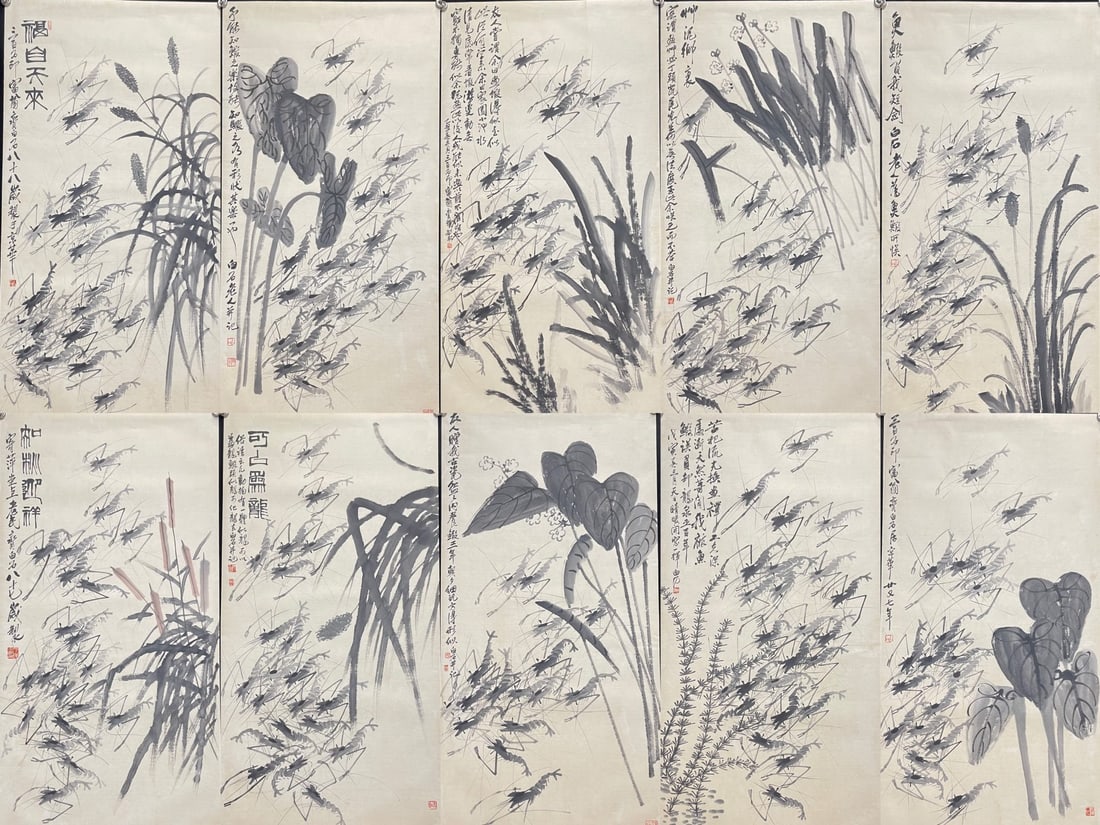 A Set of Chinese Ink Painting of Shrimp on Paper,Qi Baishi - 3