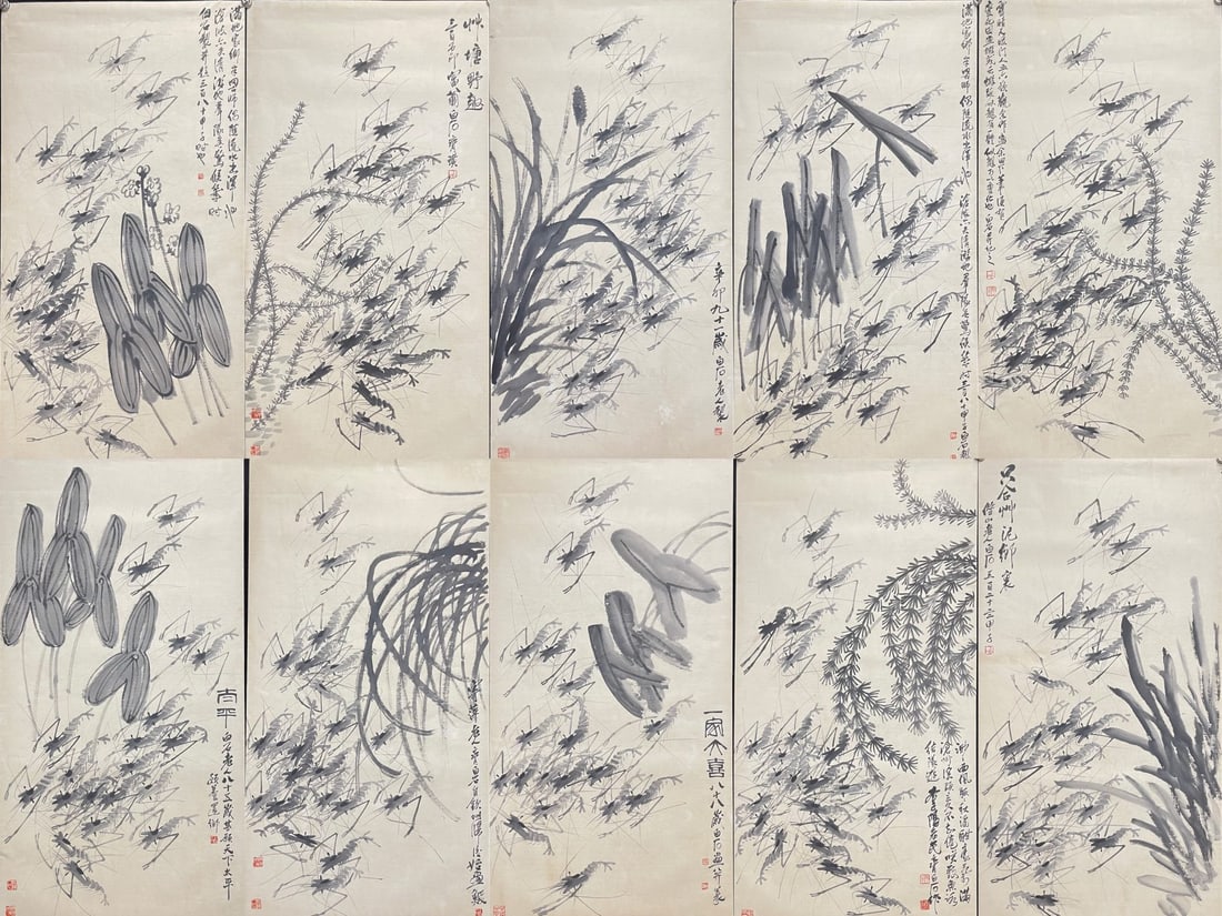 A Set of Chinese Ink Painting of Shrimp on Paper,Qi Baishi - 4