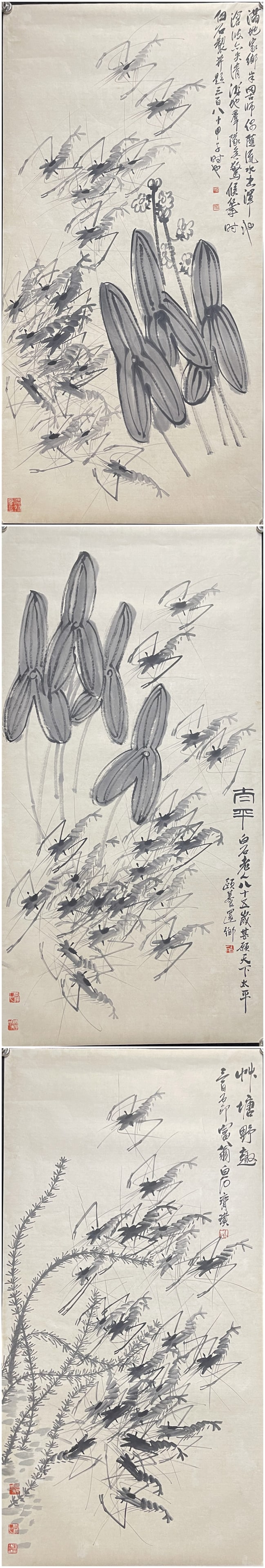 A Set of Chinese Ink Painting of Shrimp on Paper,Qi Baishi - 9