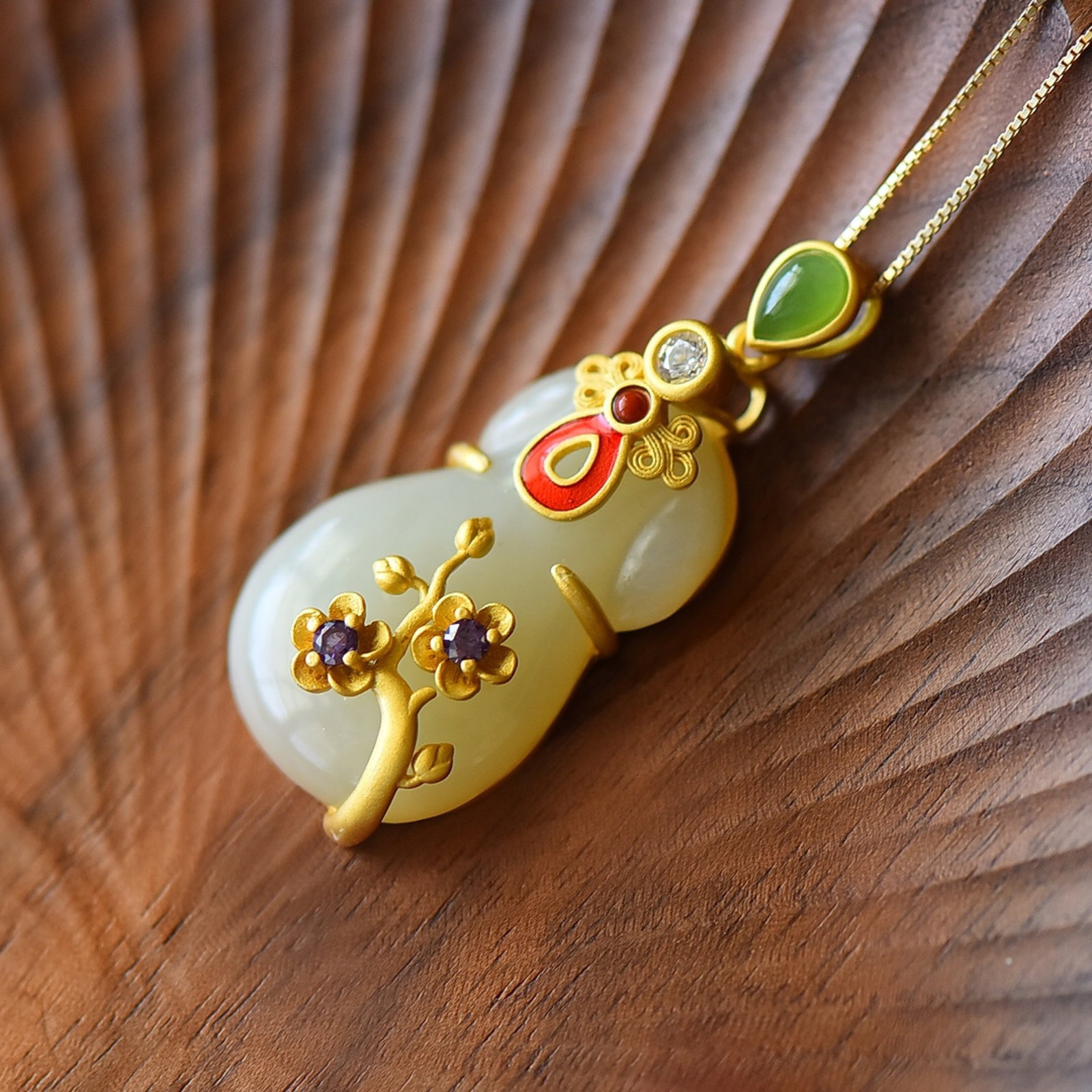 An Exquisite Sterling Silver-Gold Plated Inlaid White Jade Pendant,Inlaid Diamond - 4