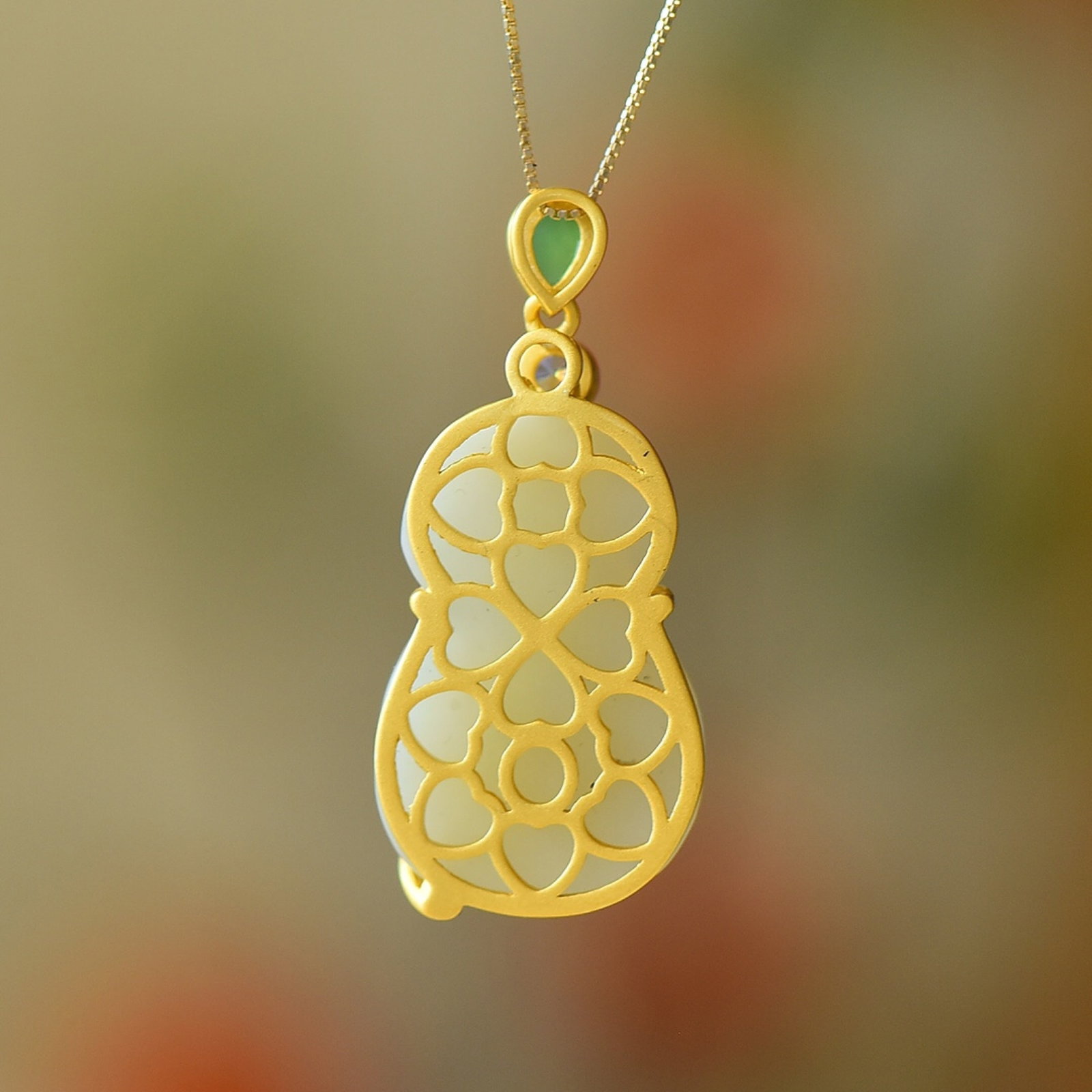 An Exquisite Sterling Silver-Gold Plated Inlaid White Jade Pendant,Inlaid Diamond - 5