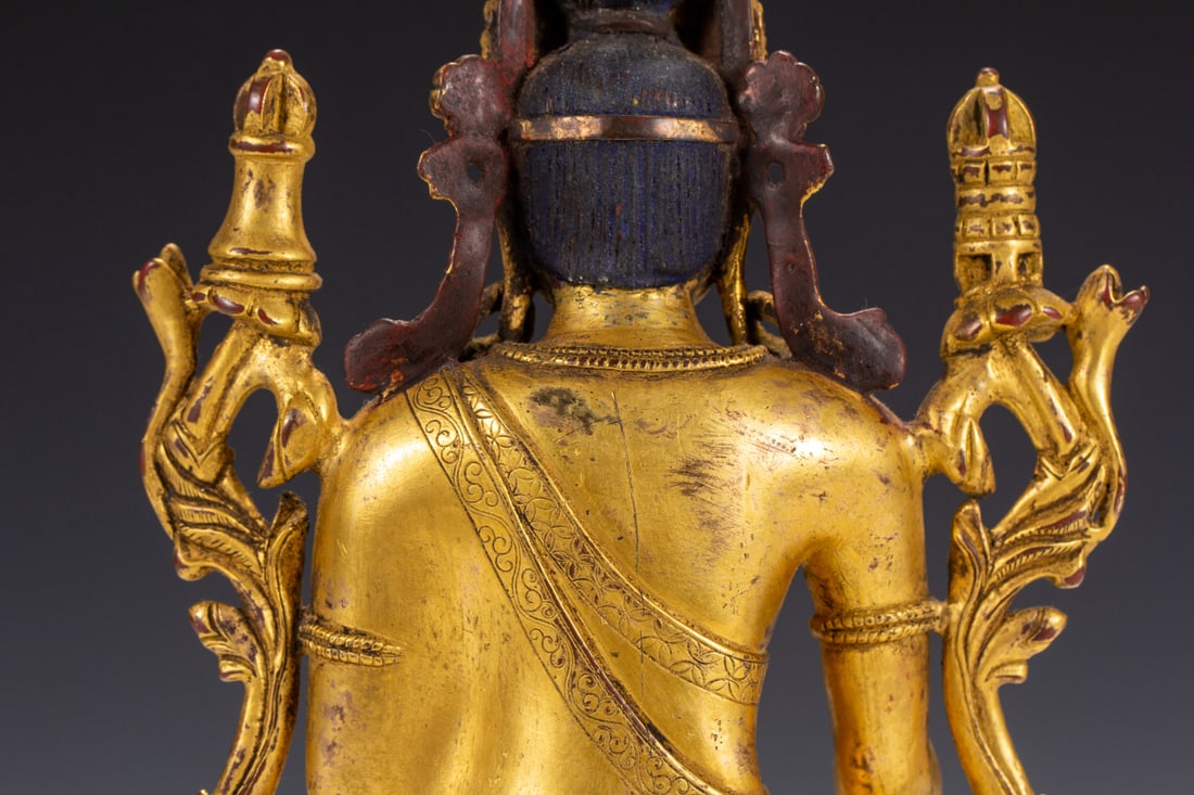 A Solemn Gilt Bronze Statue of Sakyamuni - 9