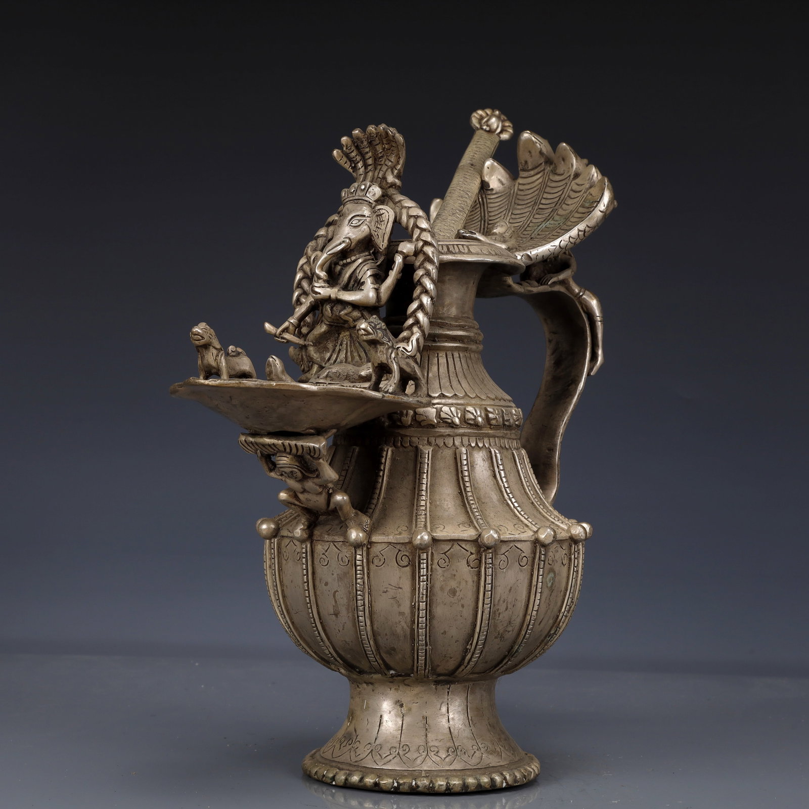 An Exquisite Silver-Plated Bronze Statue of Ganesh Ewer - 4