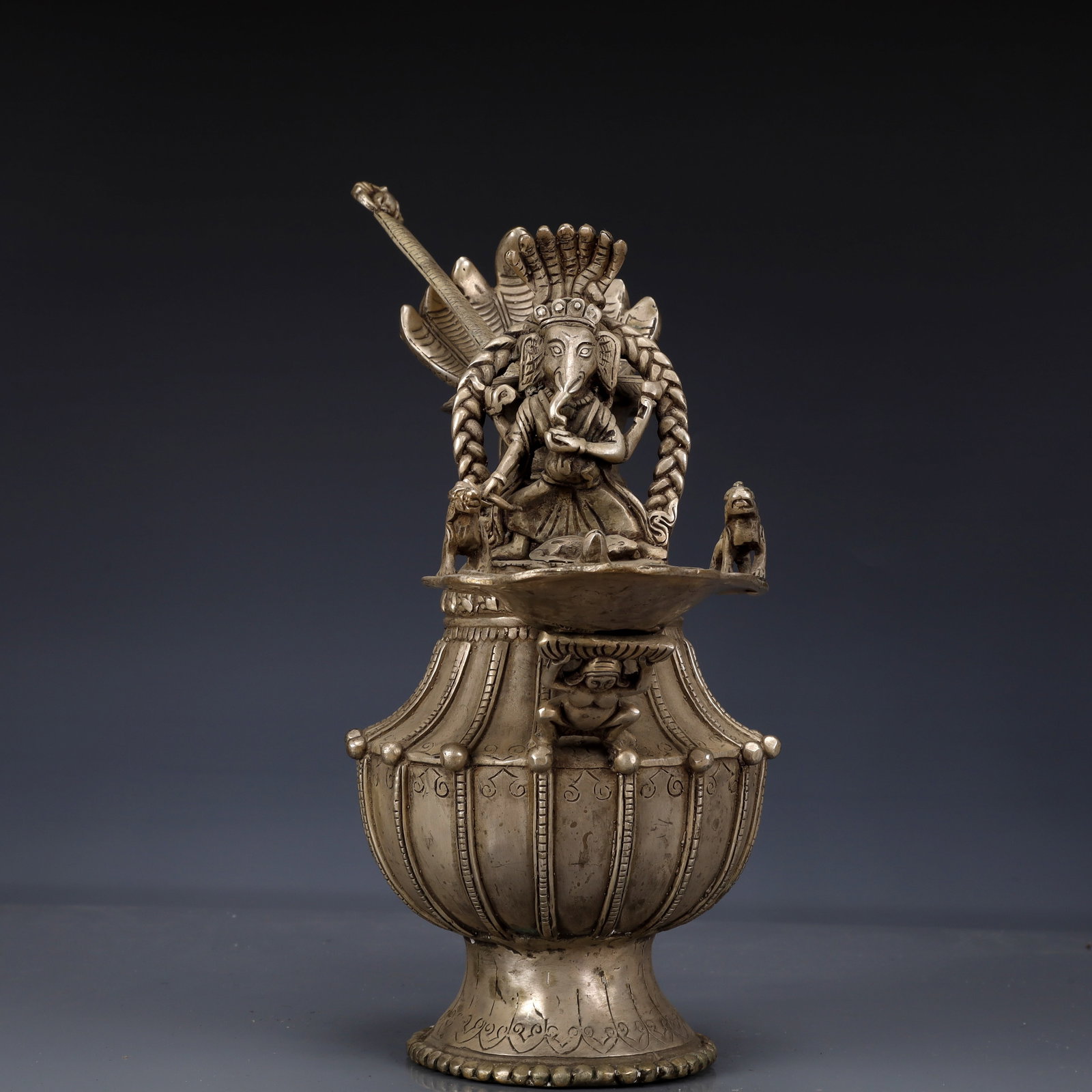 An Exquisite Silver-Plated Bronze Statue of Ganesh Ewer - 5