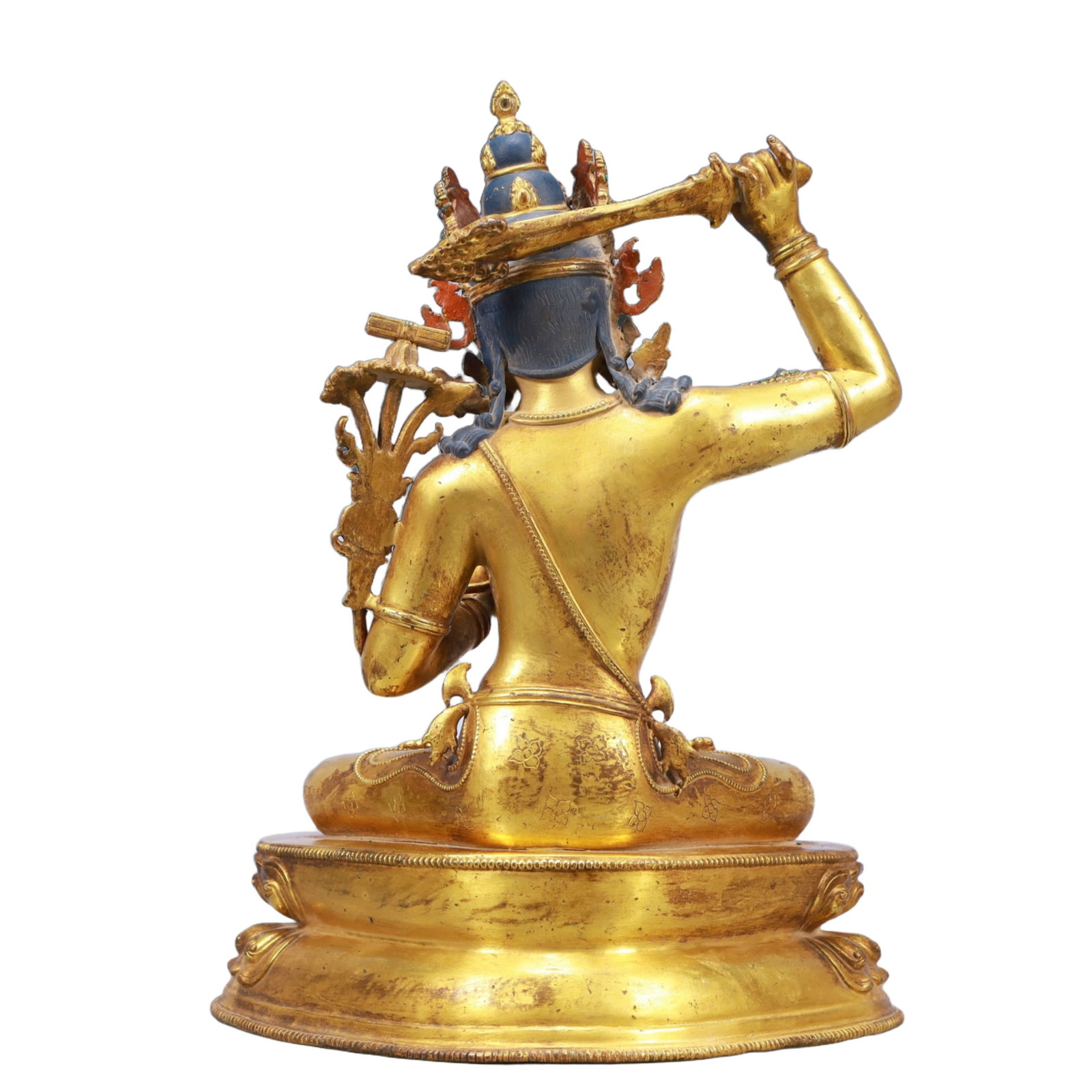A Solemn Gilt Bronze Inlaid Gems Statue of Manjusri - 8