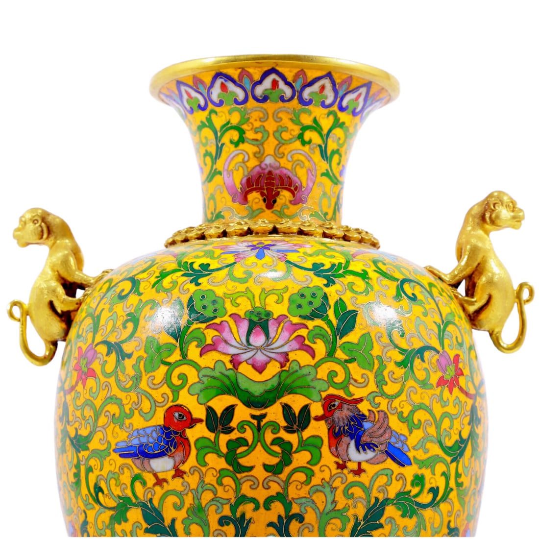 An Exquisite Cloisonne 'Bird& Flower' Beast-Handled Vase - 2