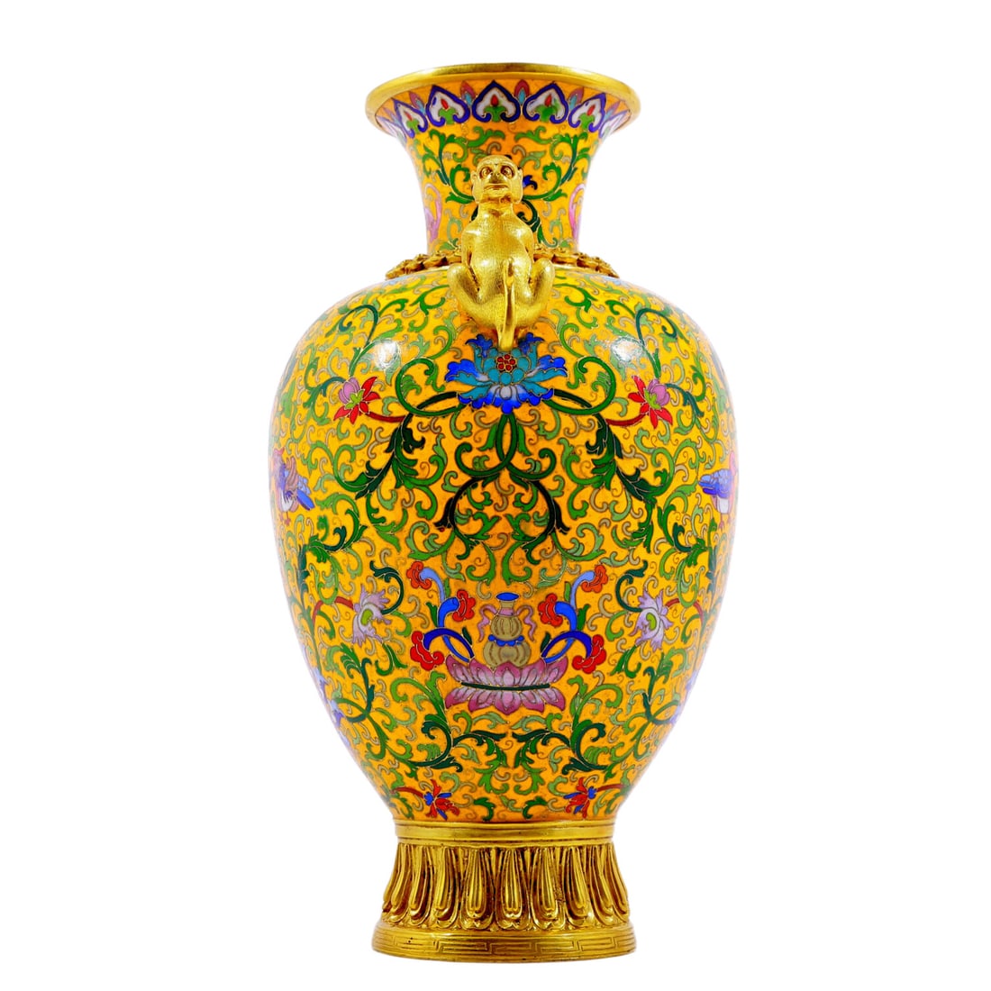 An Exquisite Cloisonne 'Bird& Flower' Beast-Handled Vase - 4