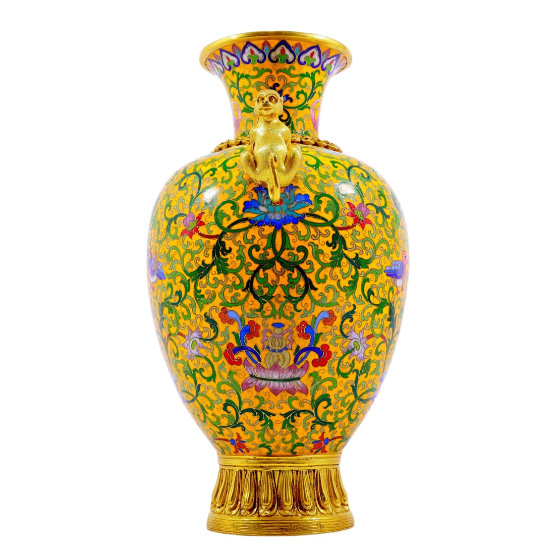 An Exquisite Cloisonne 'Bird& Flower' Beast-Handled Vase - 6