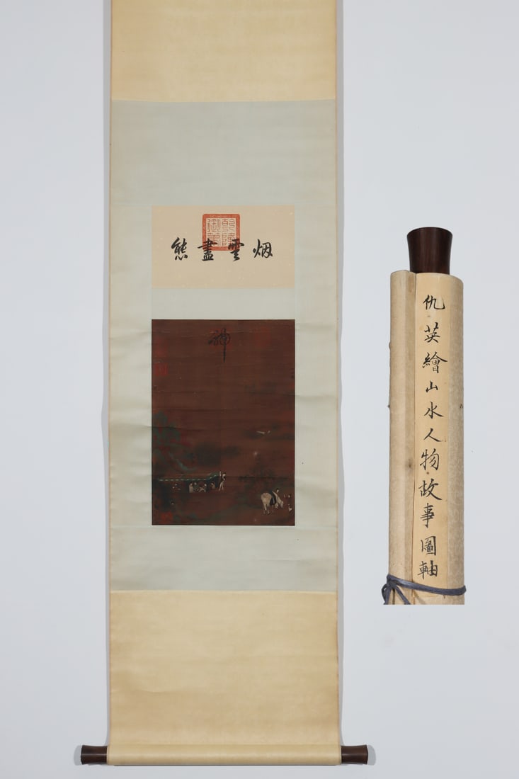 A Chinese Vertical Scroll Ink Painting of Landscape and Figure on Paper,Chou Ying: Estimated Value:3200-6400 A Chinese Vertical Scroll Ink Painting of Landscape and Figure on Paper,Chou Ying,Size:(Without frame)15.2inx10.6in