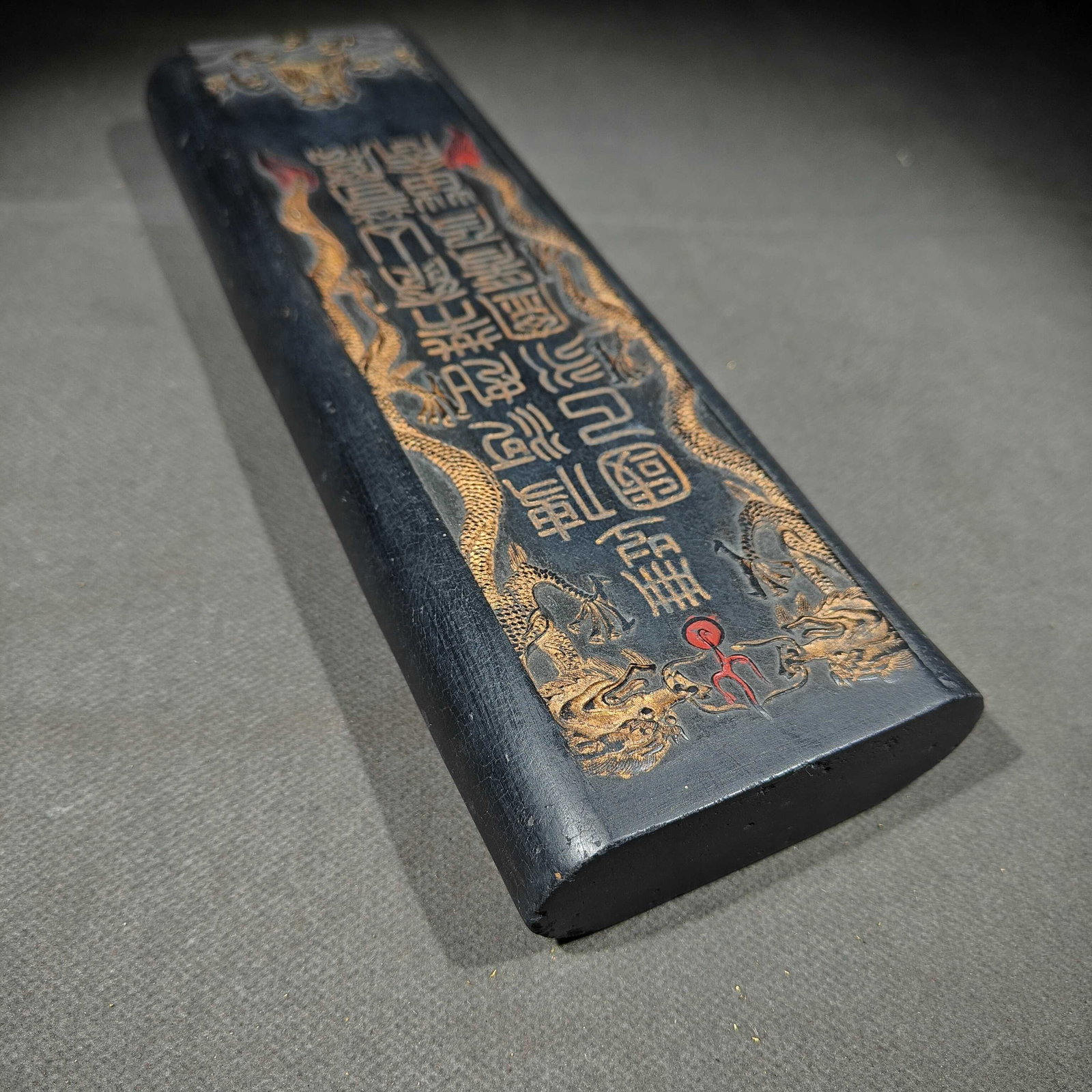An Exquisite Painted Gold Dragon Pattern Inkstone - 9