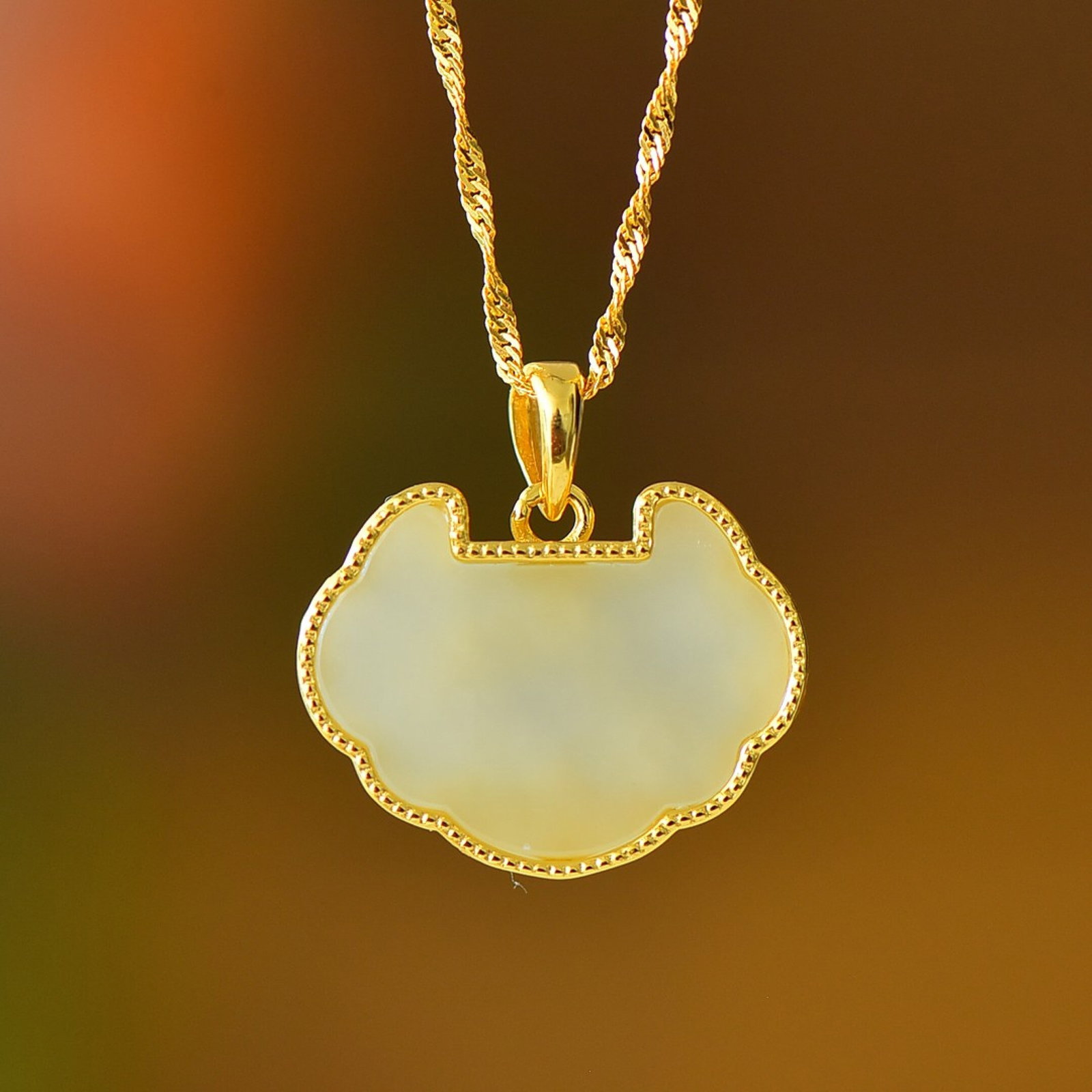 An Exquisite Sterling Silver-Gold Plated Inlaid White Jade Enamel Pendant - 5