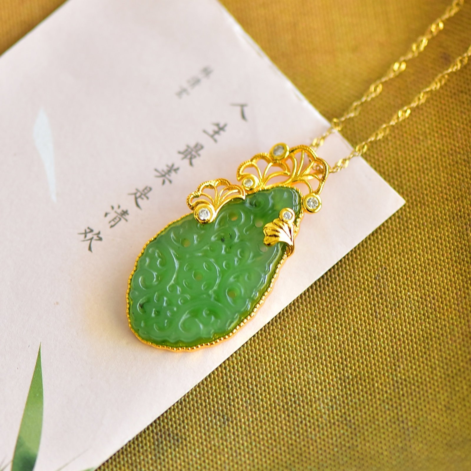 An Exquisite Sterling Silver-Gold Plated Inlaid Jasper Pendant,Inlaid Diamond - 4