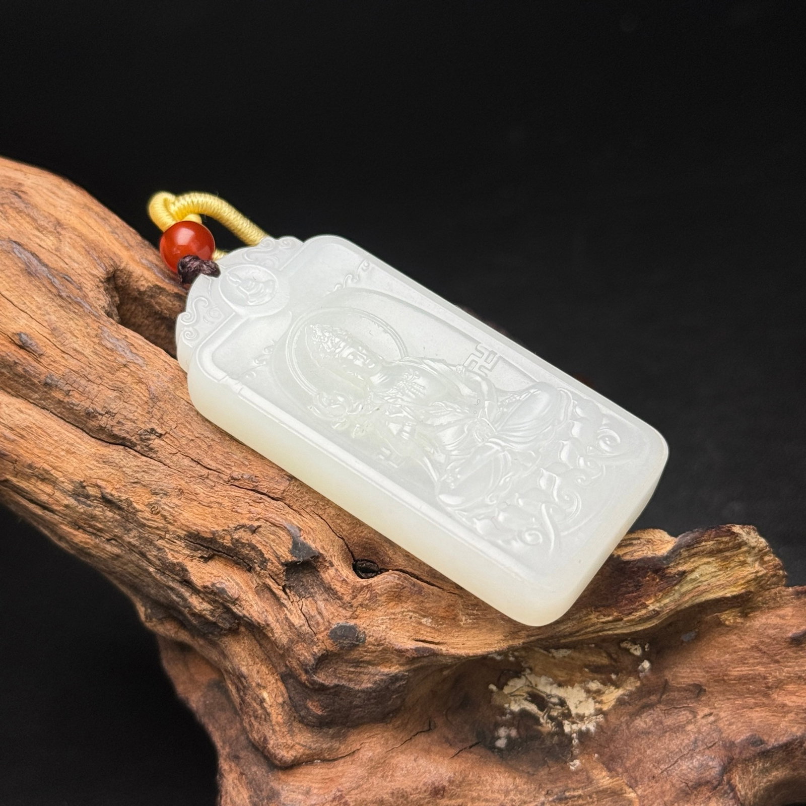 An Exquisite White Jade Statue of Avalokitesvara Pattern Pendant - 5