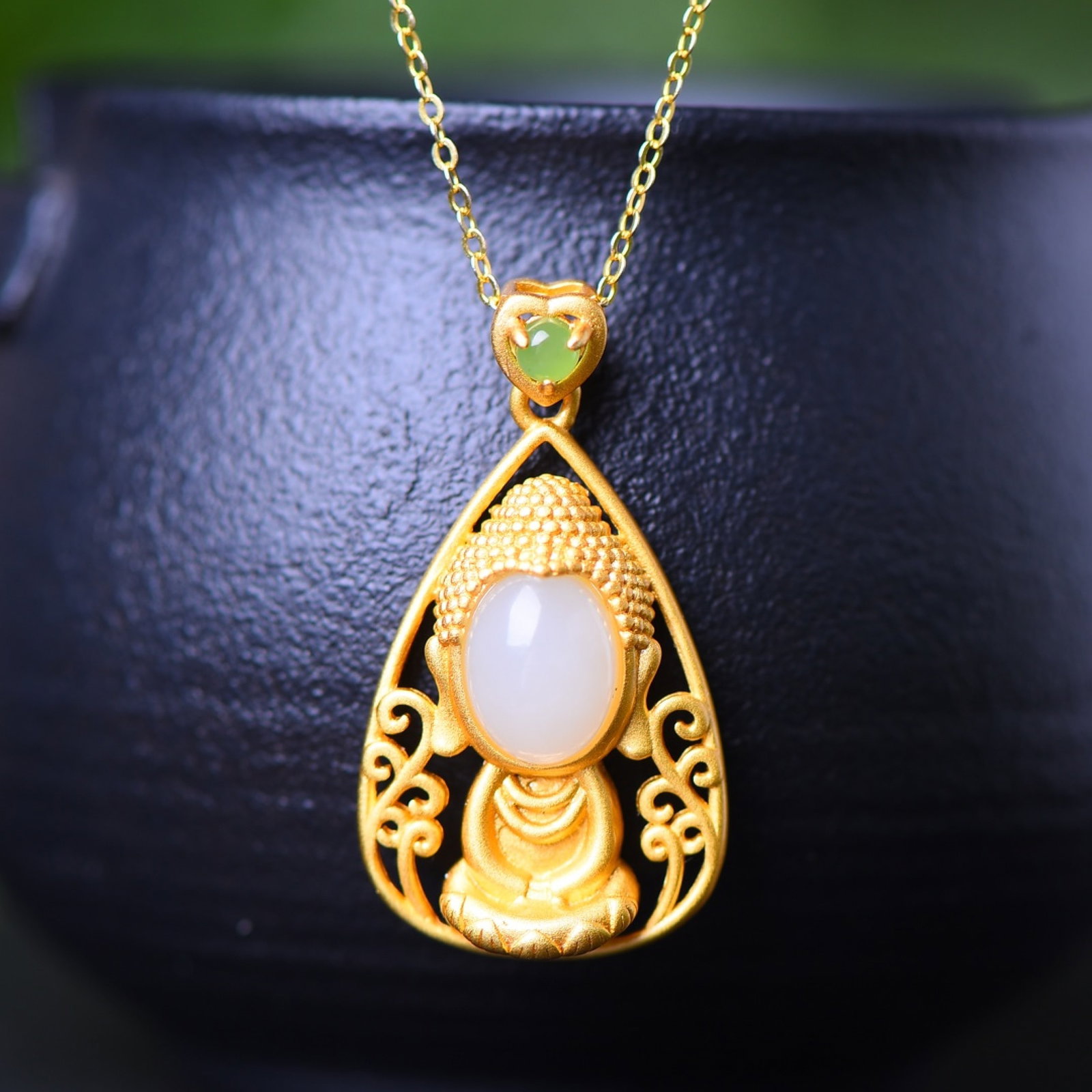 An Exquisite Sterling Silver-Gold Plated Inlaid White Jade Pendant - 2