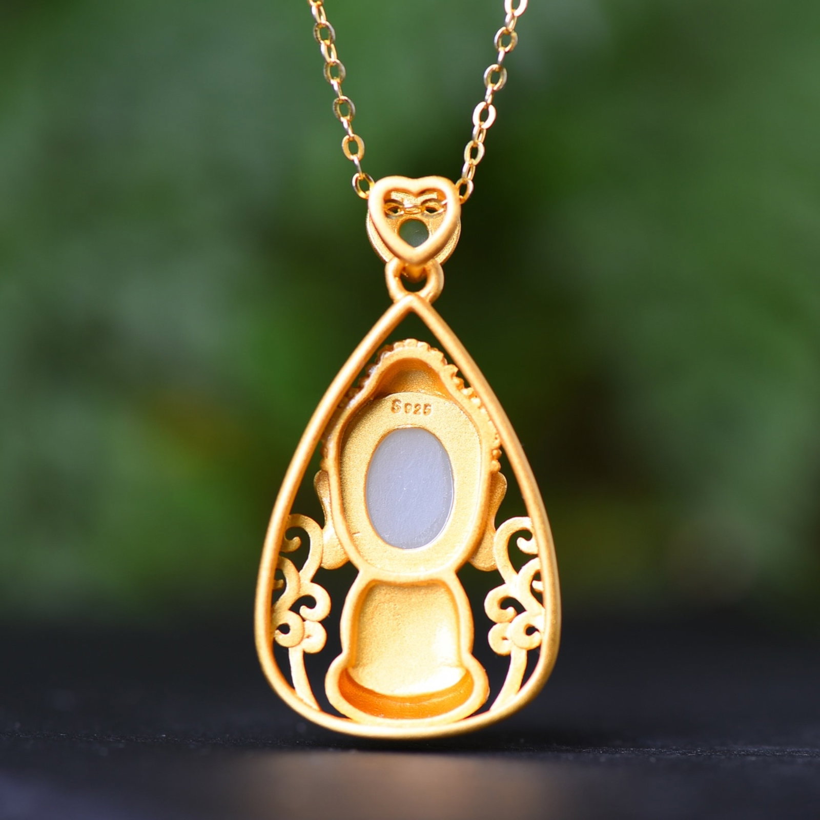 An Exquisite Sterling Silver-Gold Plated Inlaid White Jade Pendant - 5