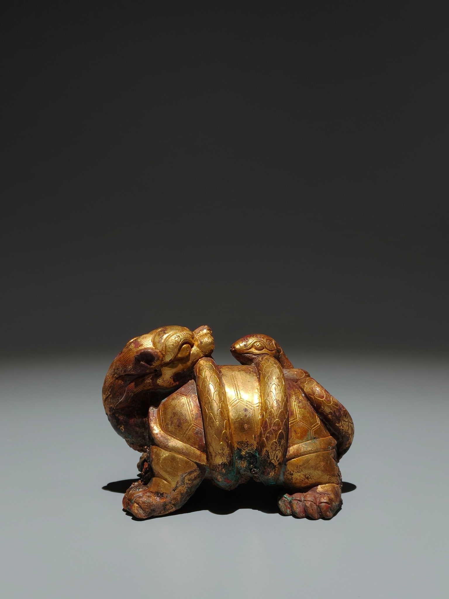 An Exquisite Gilt Bronze Snake Pattern Turtle Ornament - 4