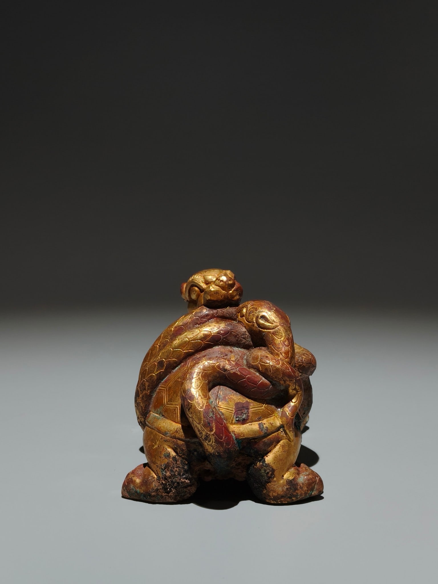 An Exquisite Gilt Bronze Snake Pattern Turtle Ornament - 6