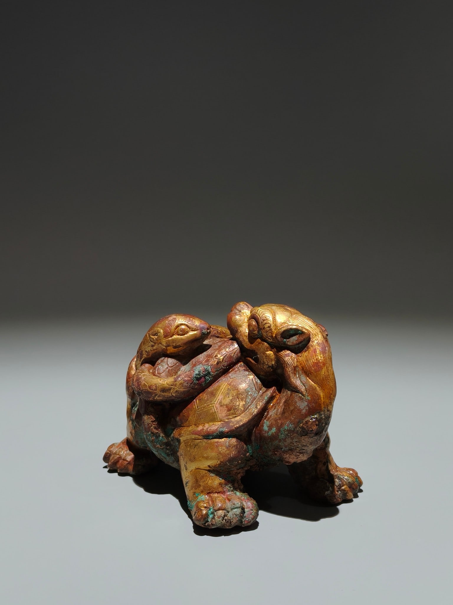 An Exquisite Gilt Bronze Snake Pattern Turtle Ornament - 7