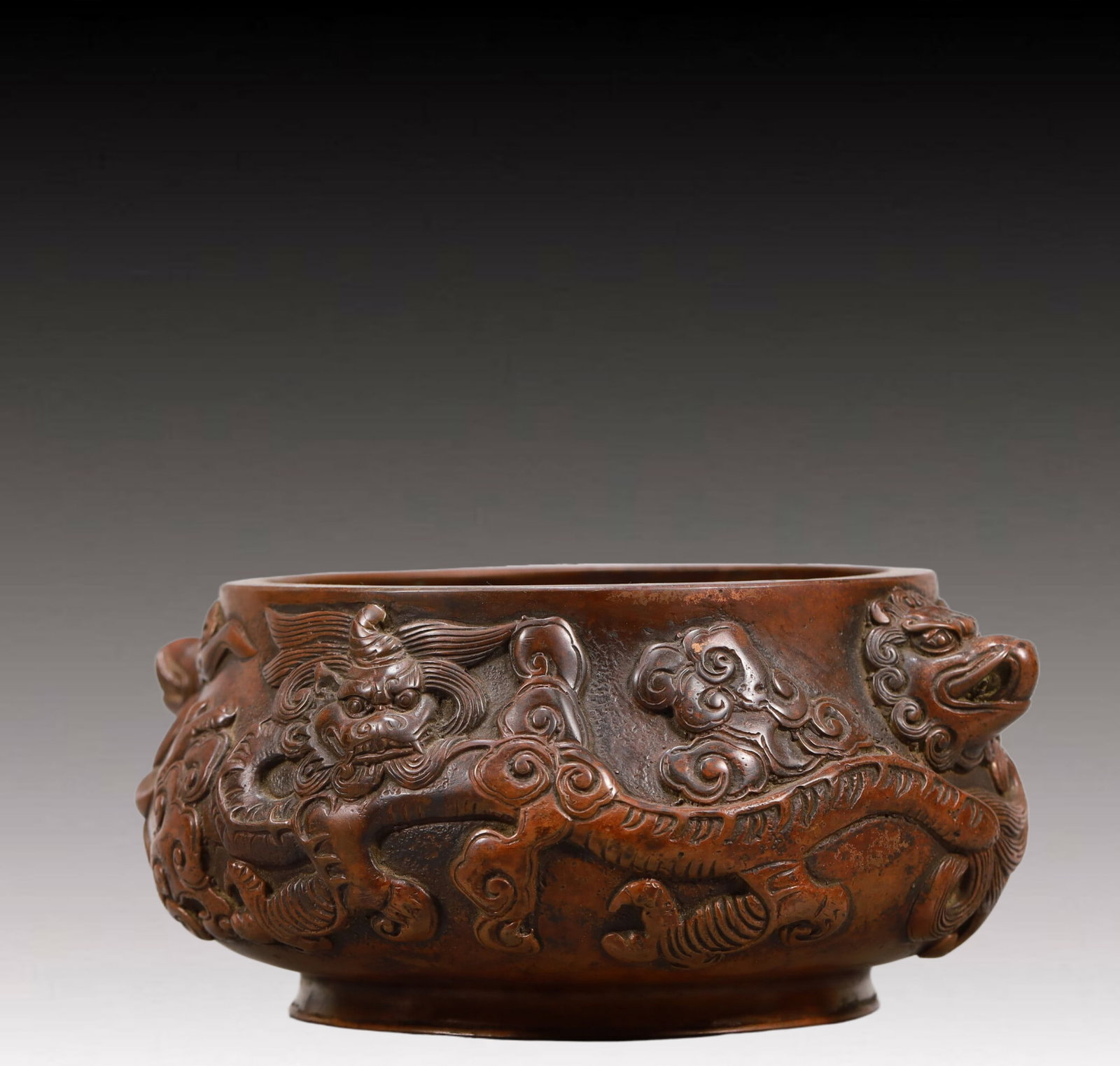An Elaborate Bronze 'Dragon& Auspicious Cloud' Lion-Handled Censer - 2