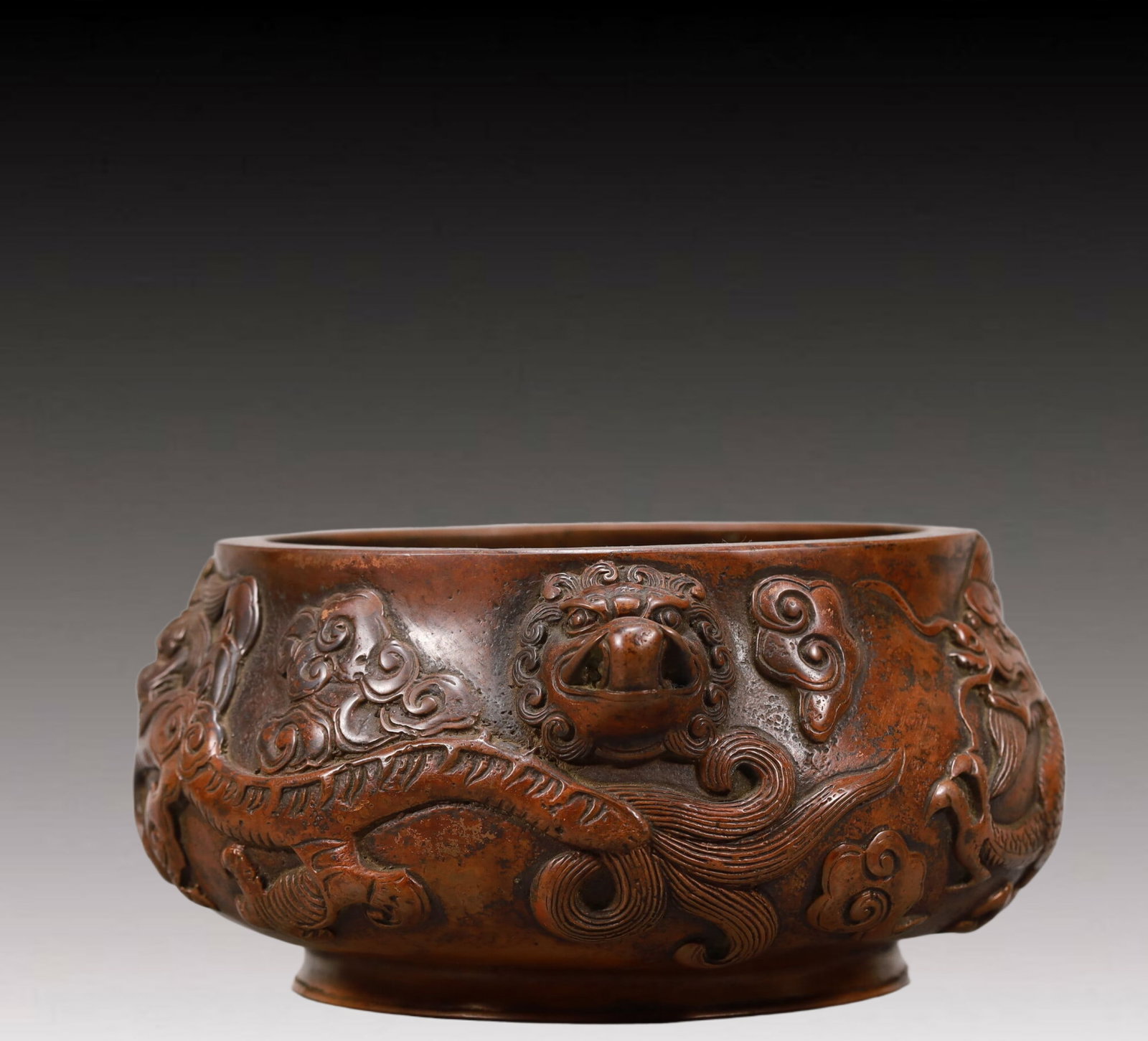 An Elaborate Bronze 'Dragon& Auspicious Cloud' Lion-Handled Censer - 3
