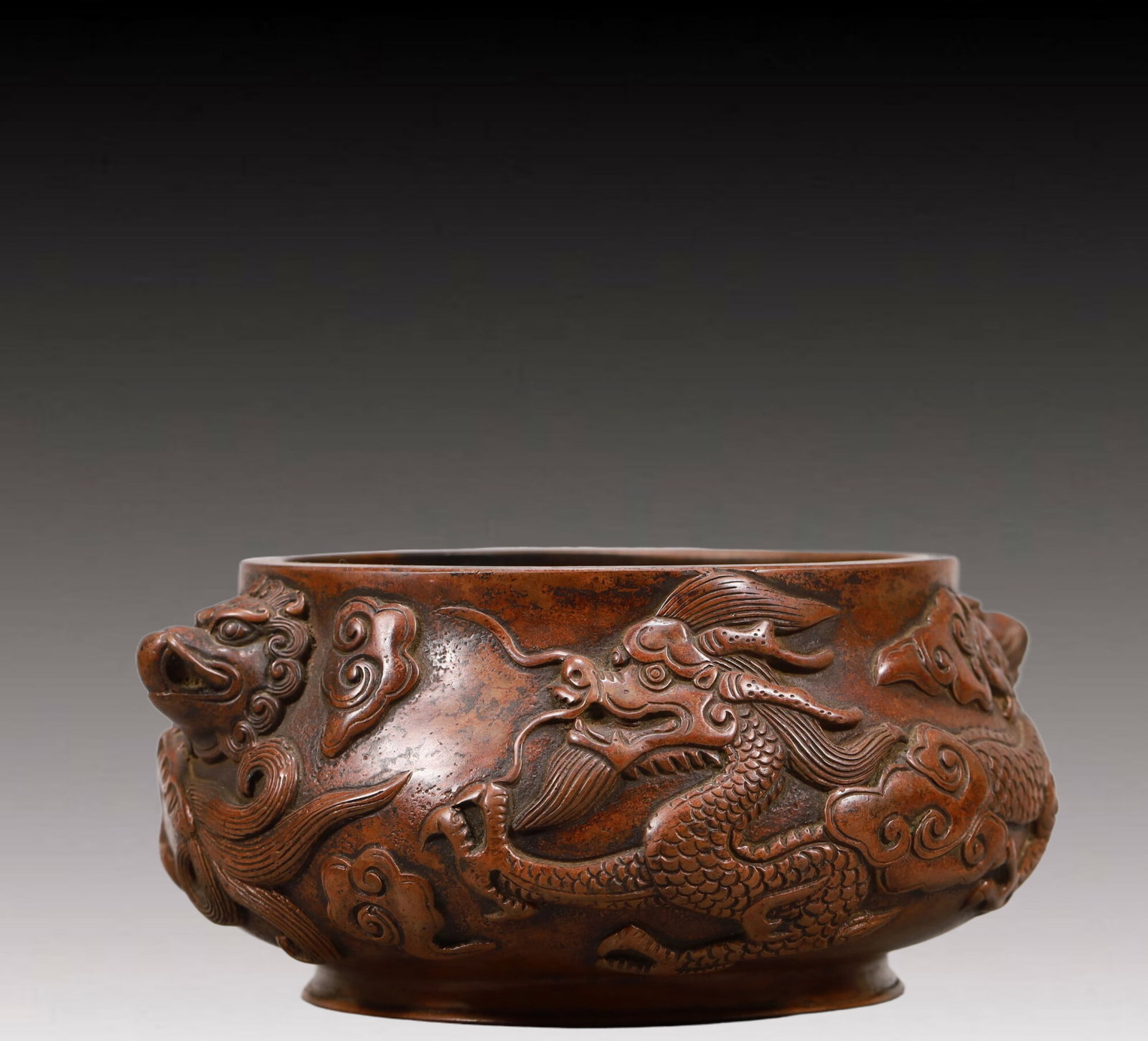 An Elaborate Bronze 'Dragon& Auspicious Cloud' Lion-Handled Censer - 4