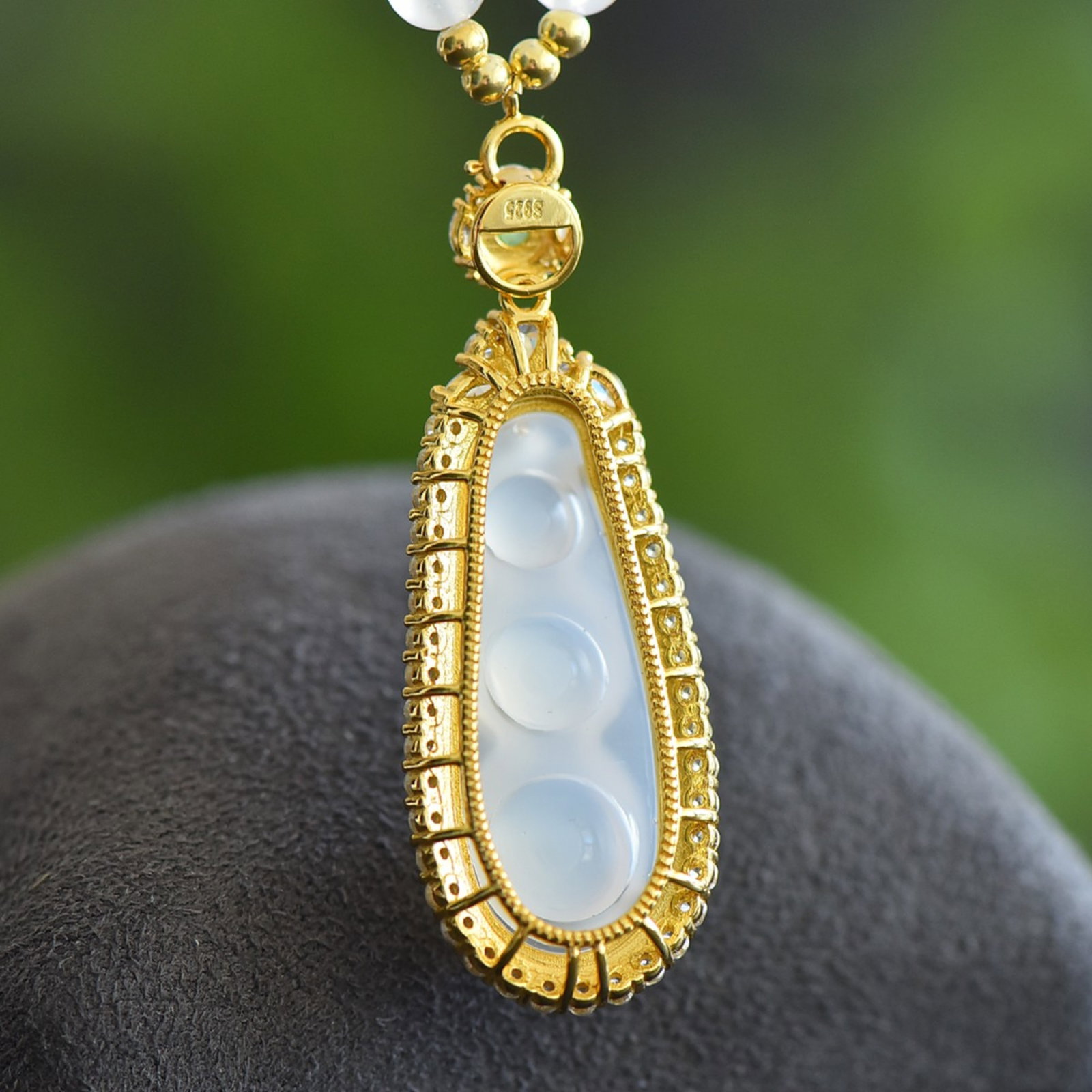 An Exquisite Sterling Silver-Gold Plated Inlaid Agate Pendant,Inlaid Diamond - 5