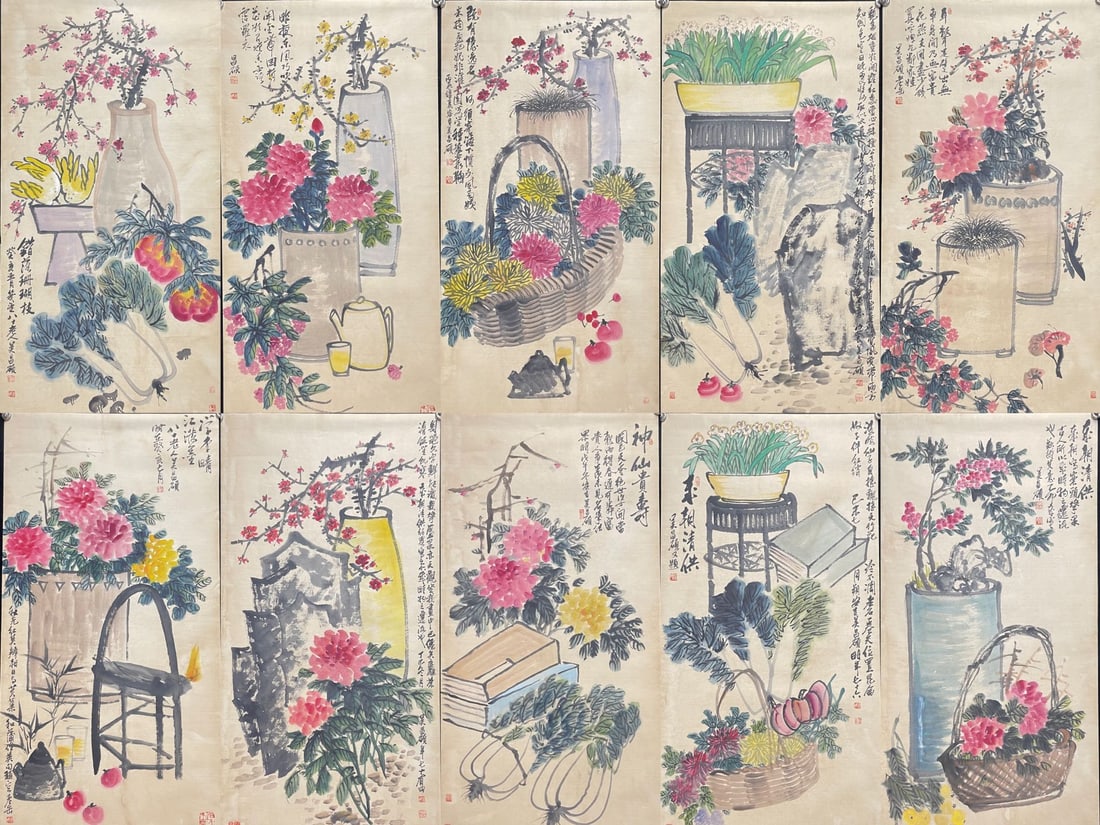 A Set of Chinese Ink Painting of Flower and Fruit on Paper,Wu Changshuo - 4