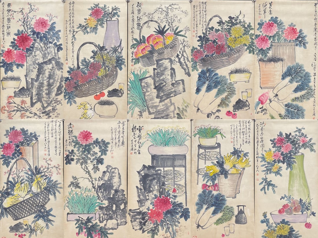 A Set of Chinese Ink Painting of Flower and Fruit on Paper,Wu Changshuo - 5