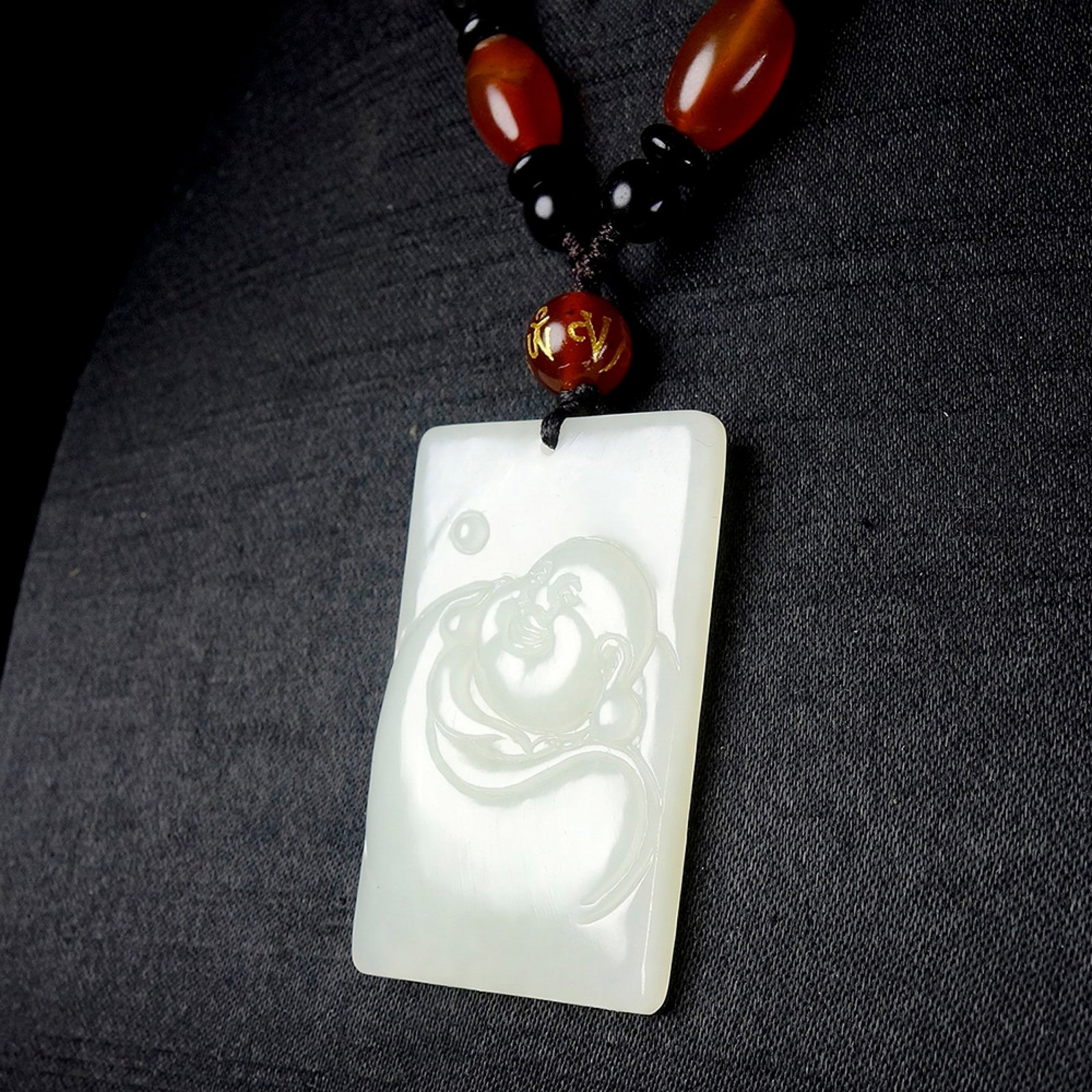 An Exquisite White Jade Statue of Maitreya Buddha Pendant - 5