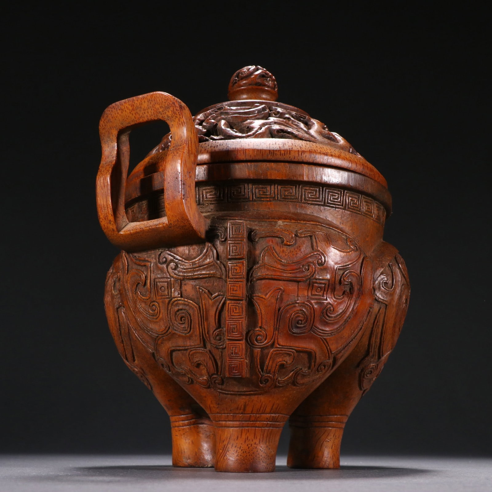 An Exquisite Bamboo Beast-Face Pattern Double-Ears and Tripod Censer - 4